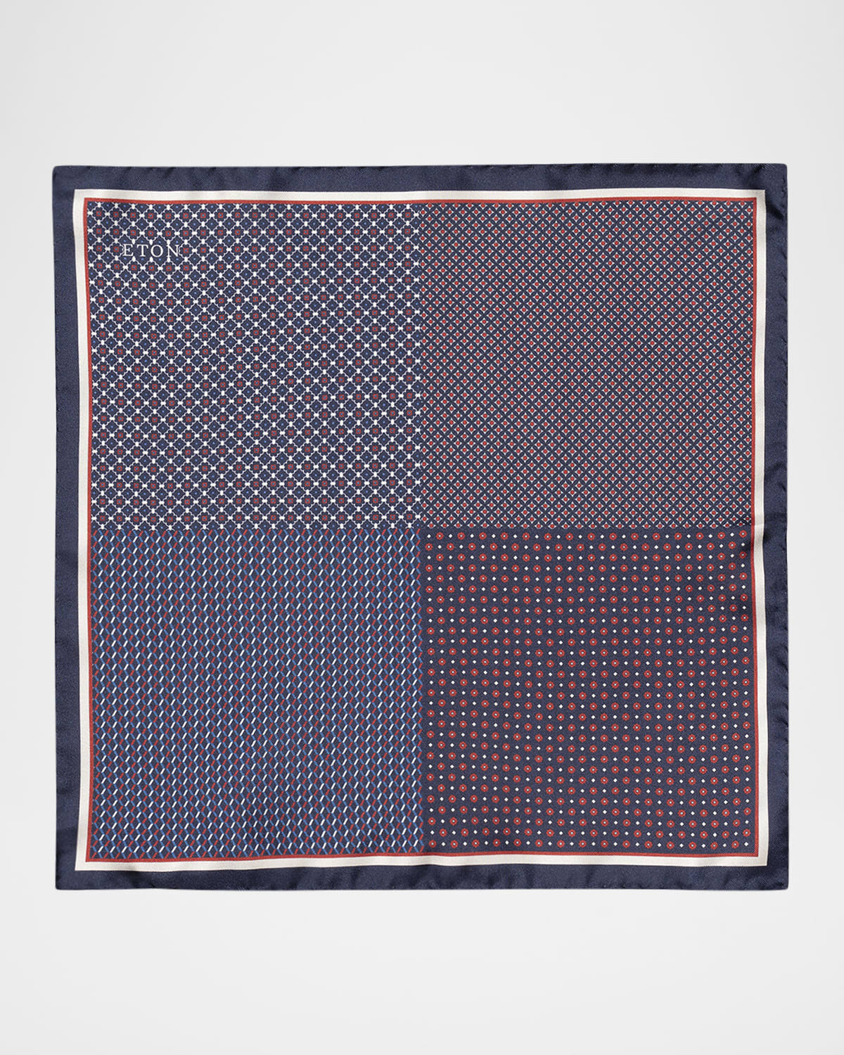 Eton Four Sided Silk Pocket Square In Dk Blue