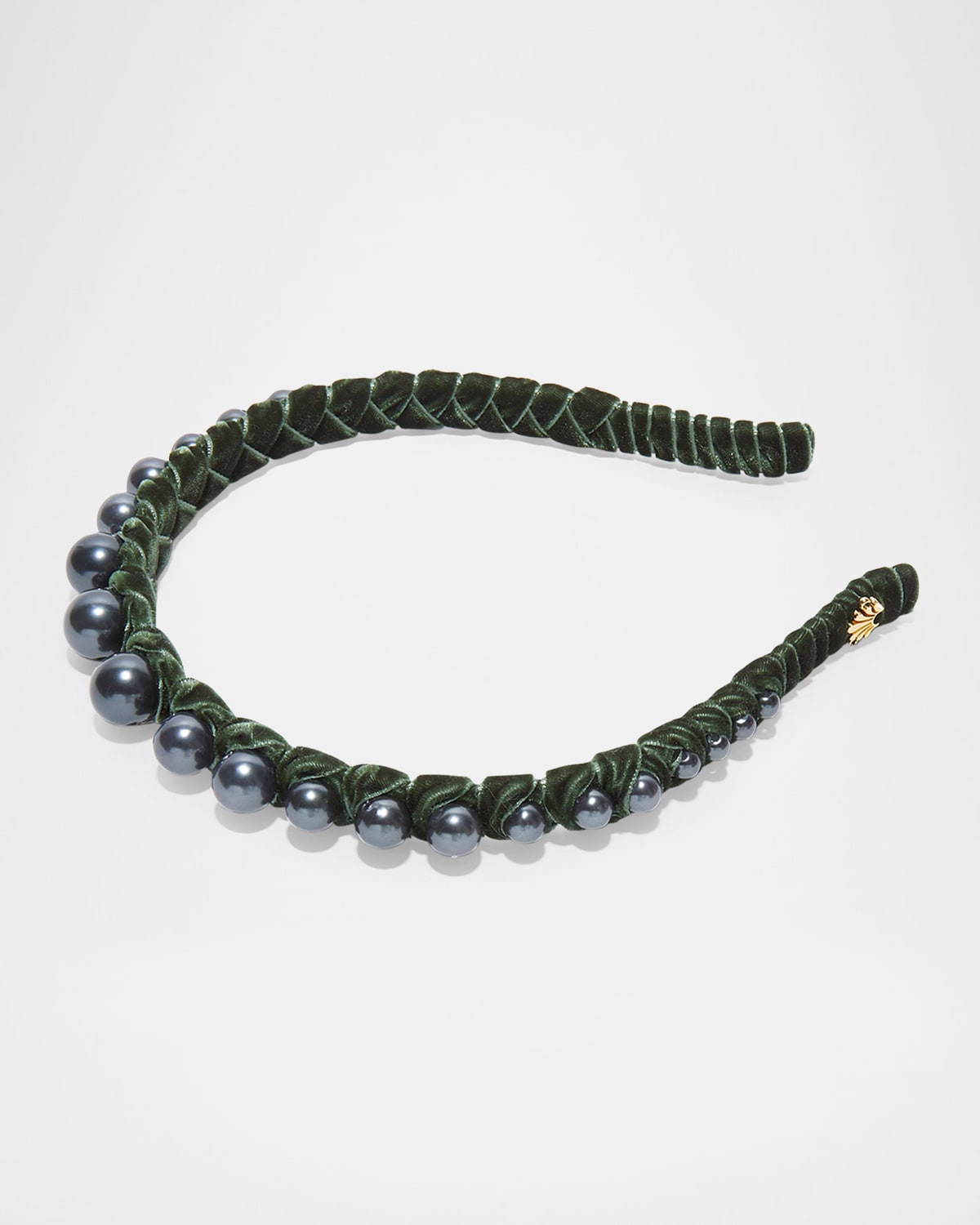 Lele Sadoughi Imitation Pearl Velvet Headband In Tahitian Pearl 020