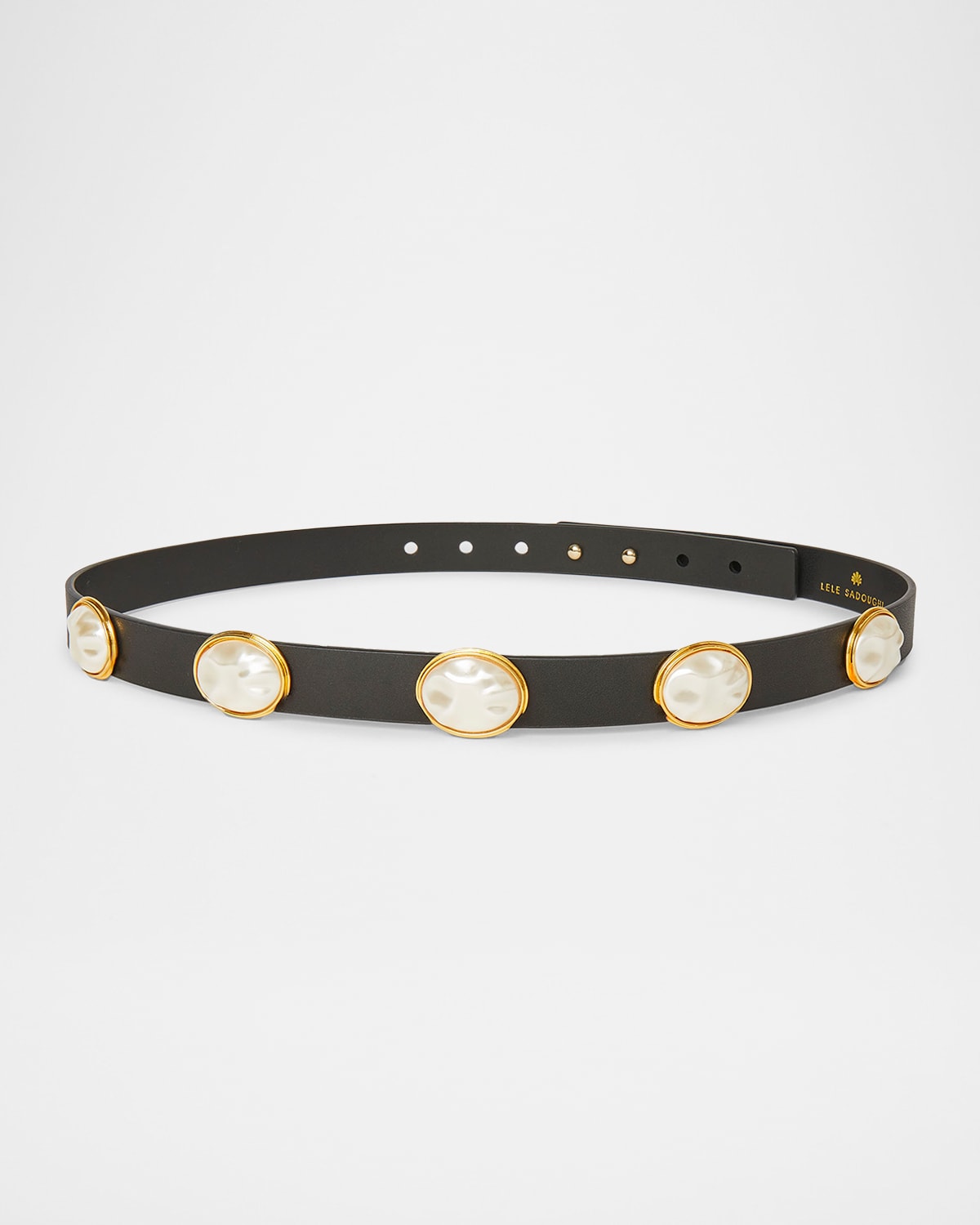 Lele Sadoughi Pearly Leather Station Belt In Jet 001