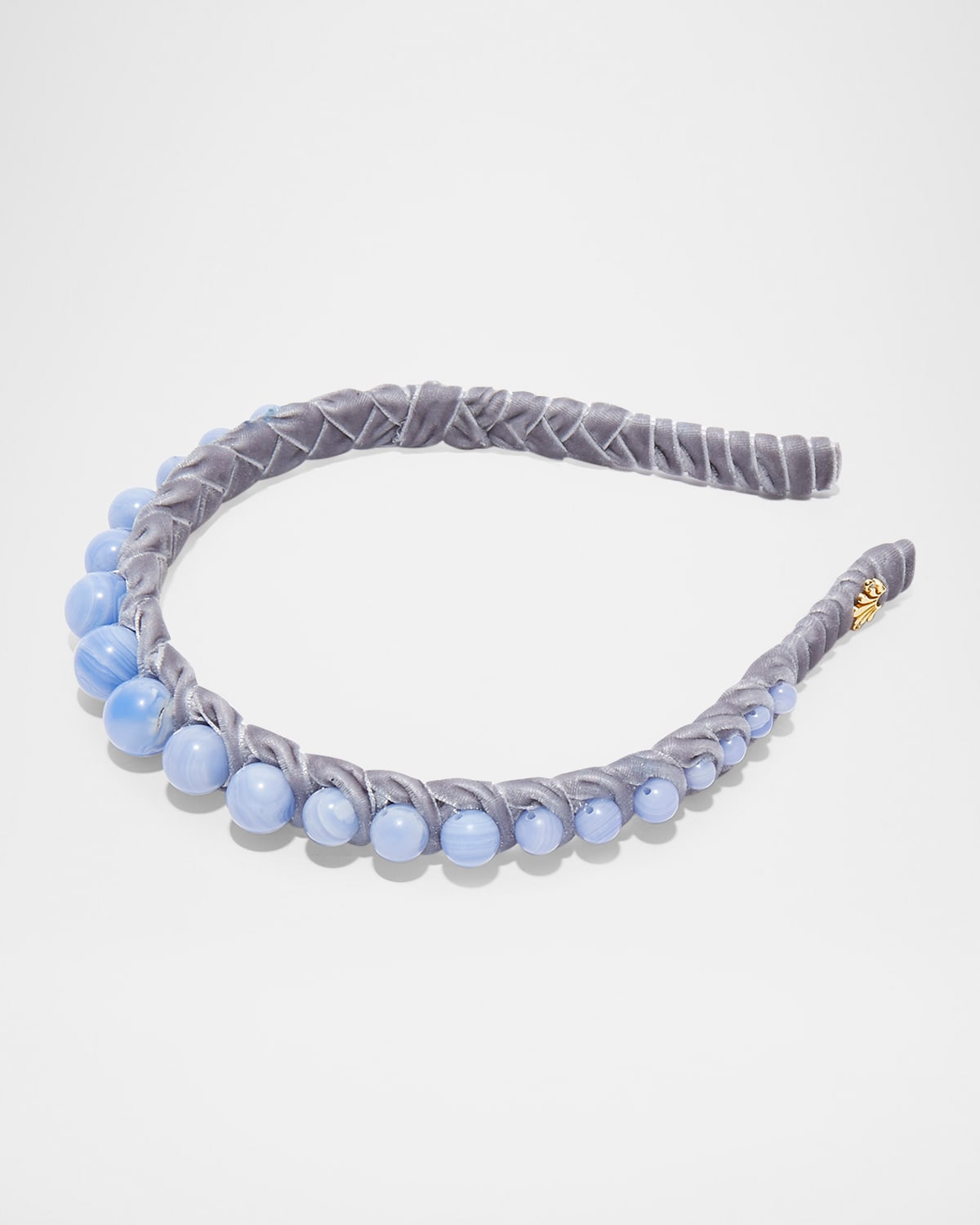 Lele Sadoughi Graduated Bead Velvet Headband In Blue Lace Agate 400