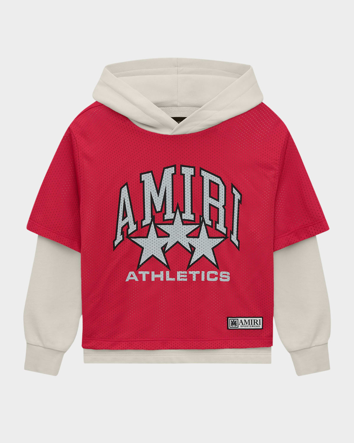 Amiri Kid's Logo Star Jersey Mesh Combo Hoodie In Varsity Red