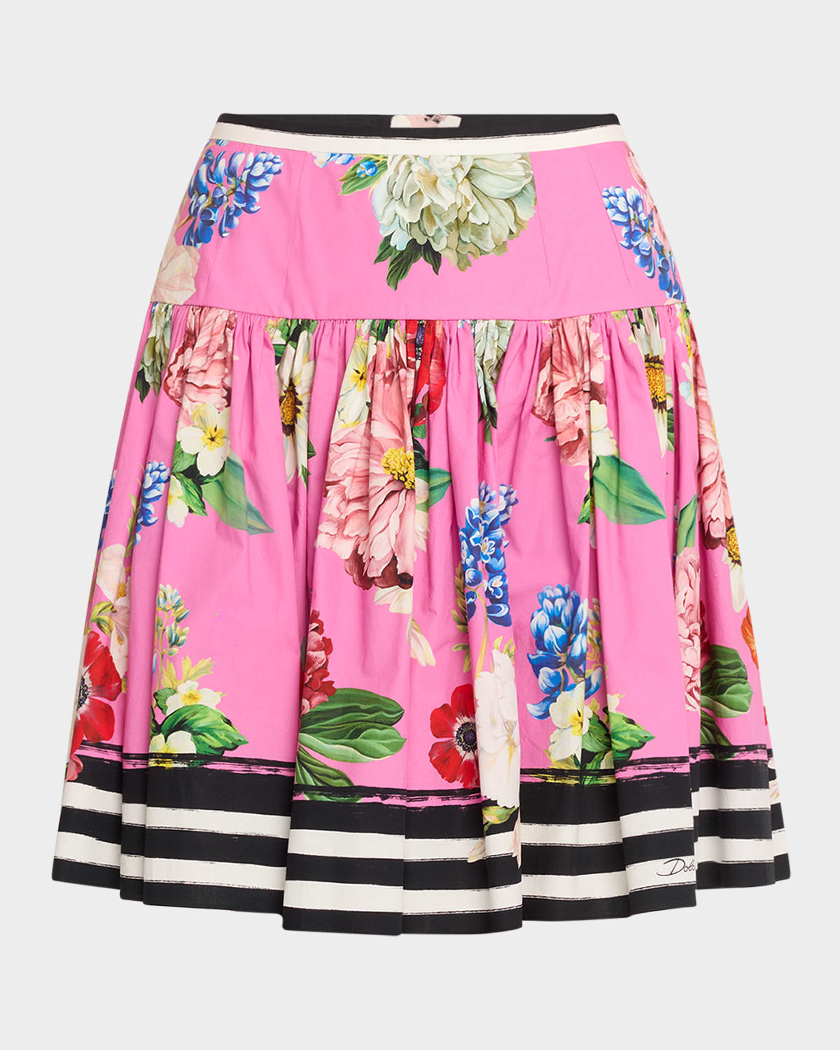 Dolce & Gabbana Floral Striped Flare Mini Skirt In Pink Black Floral