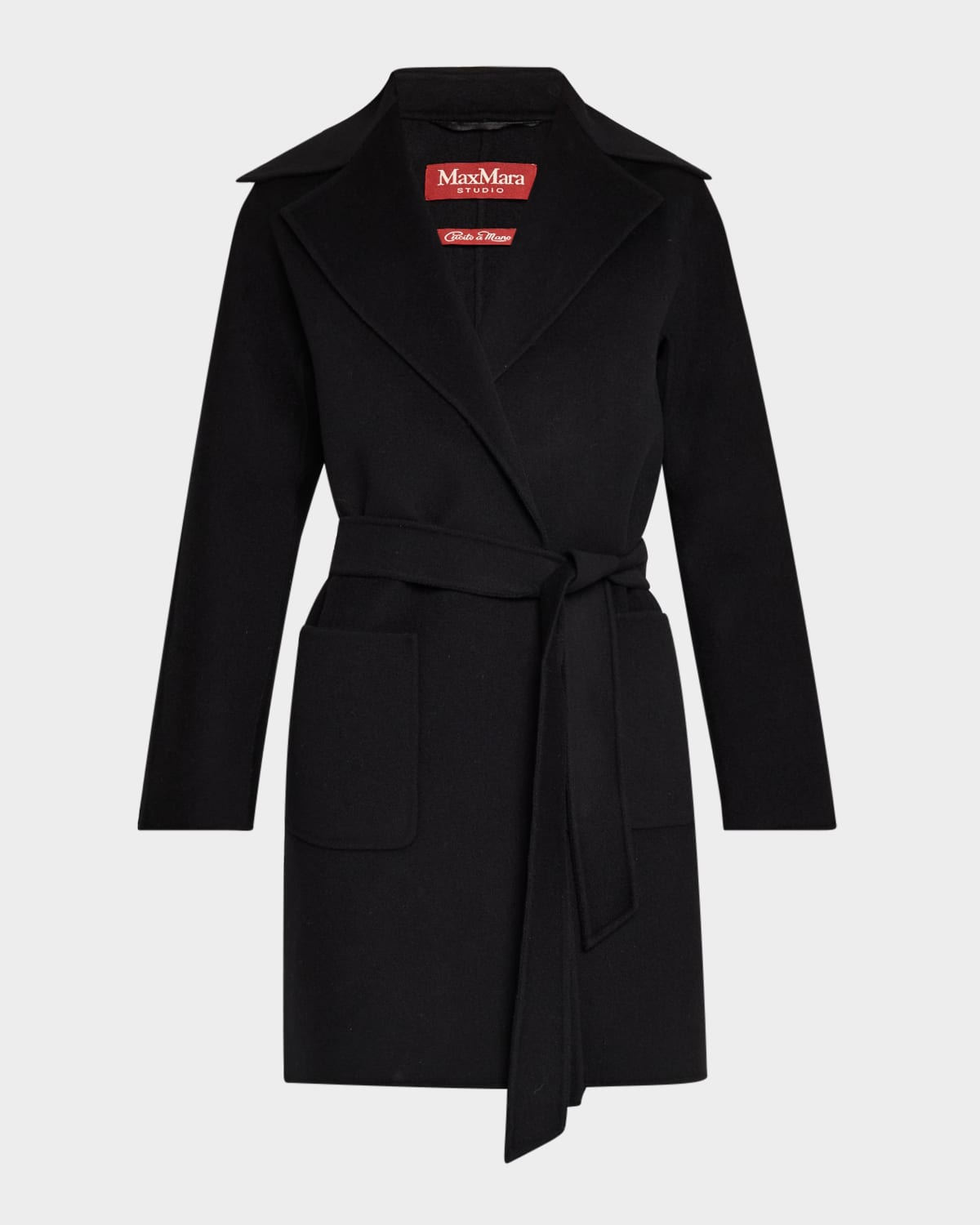 Shop Max Mara Valda Notched Wrap-front Coat In Black