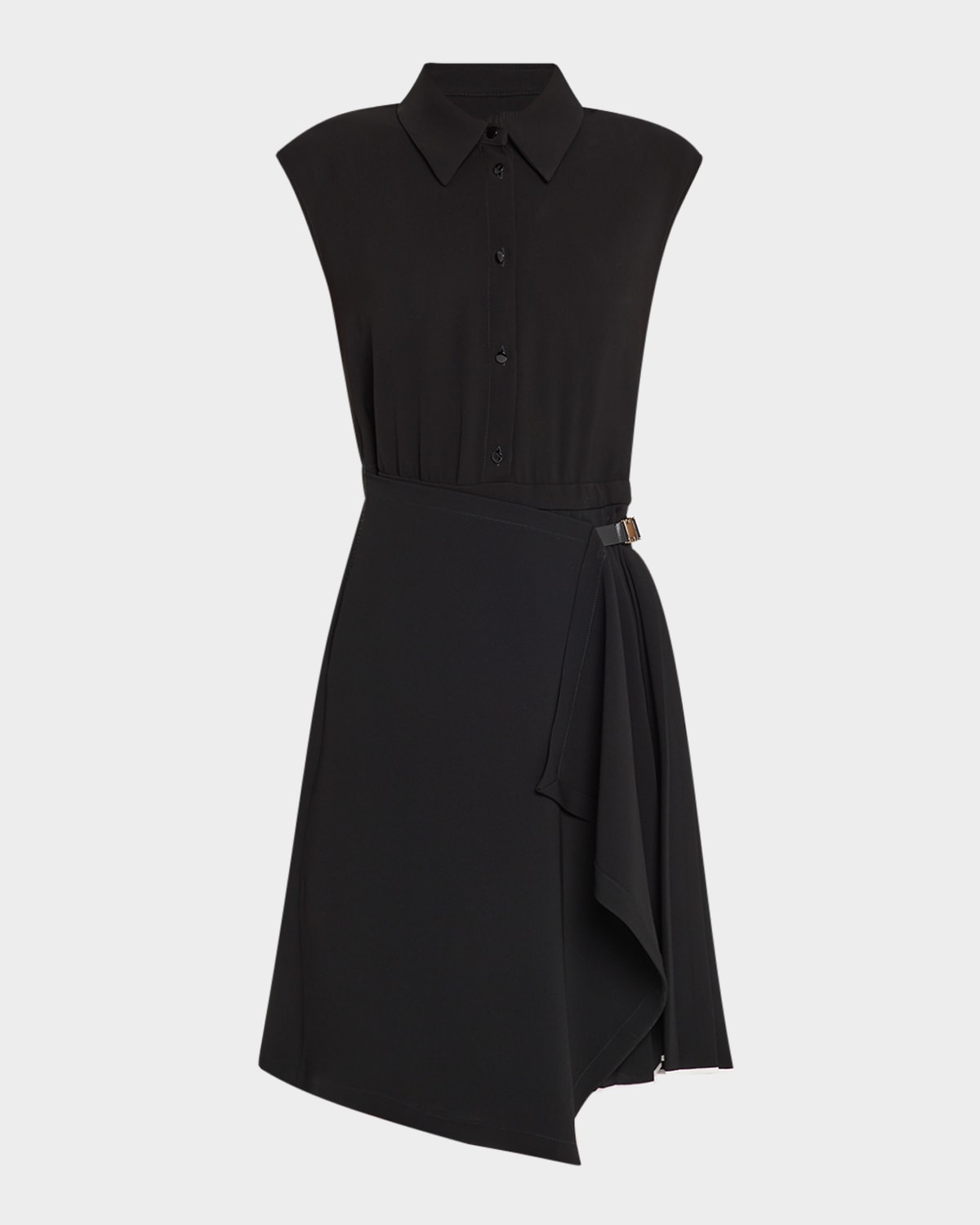 Max Mara Demetra Pleated Cap-sleeve Shirtdress In Black