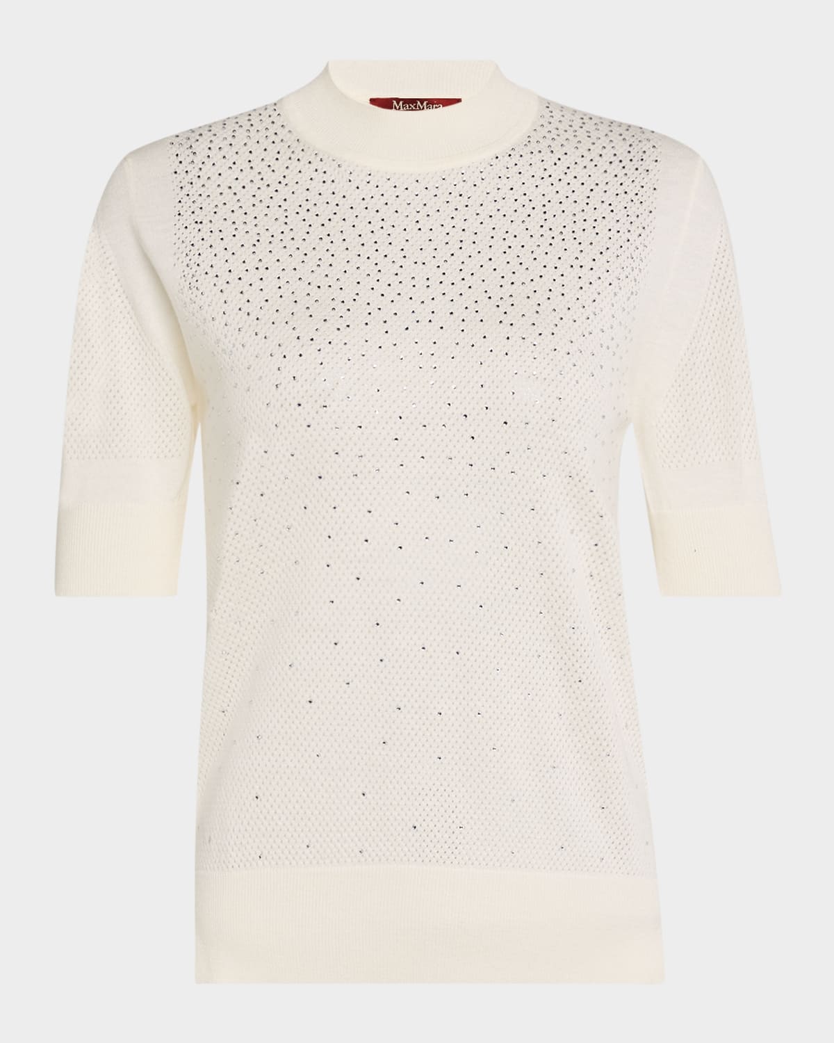 Spigola Mock-Neck Rhinestone Mesh Sweater