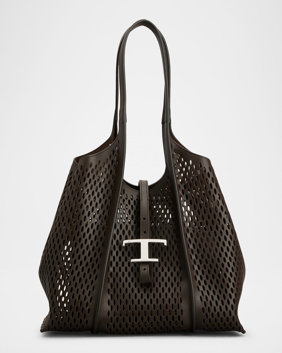 Tod's T Timeless Small Perforated Leather Tote Bag In Marrone Africa