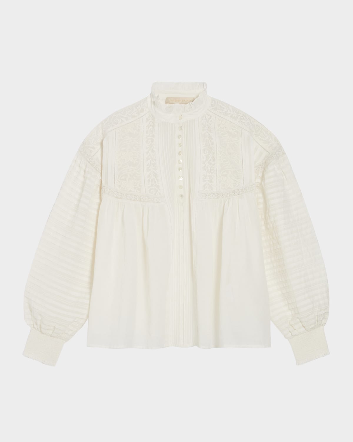 Pintuck Lace-Inset Blouse