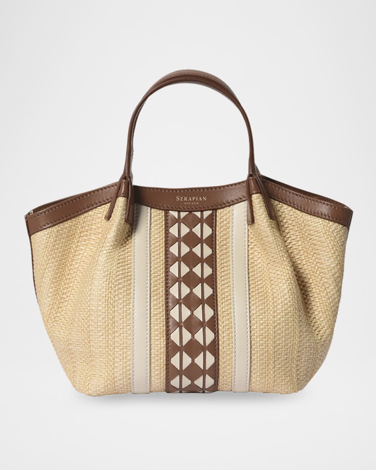 Secret Mini Mosaic Raffia & Leather Top-Handle Bag