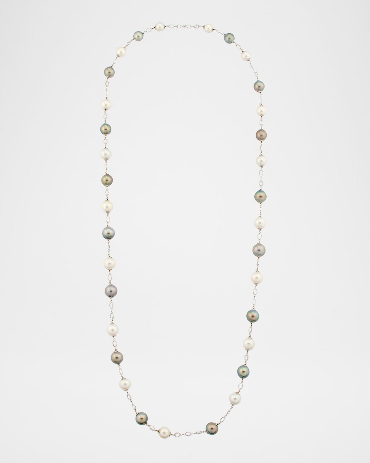 18K White Gold South Sea and Tahitian Pearl Necklace with Sapphires, 42"L