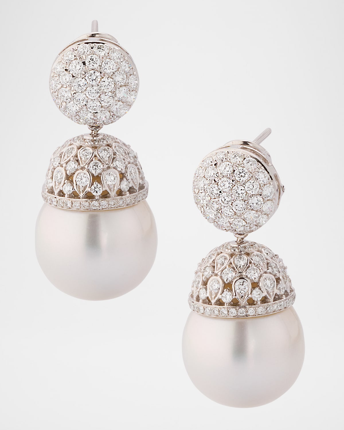 18K White Gold South Sea Pearl Earrings with Diamonds