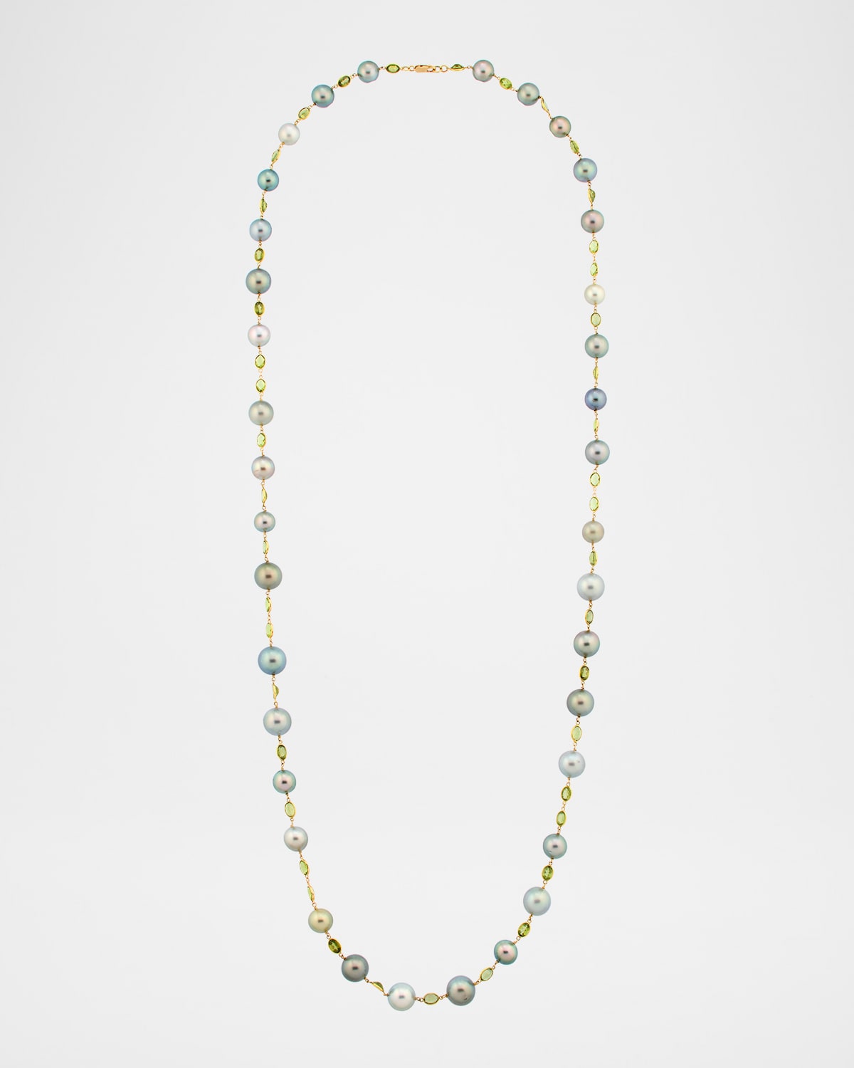 18K Yellow Gold Tahitian Pearl and Peridot Necklace, 32"L