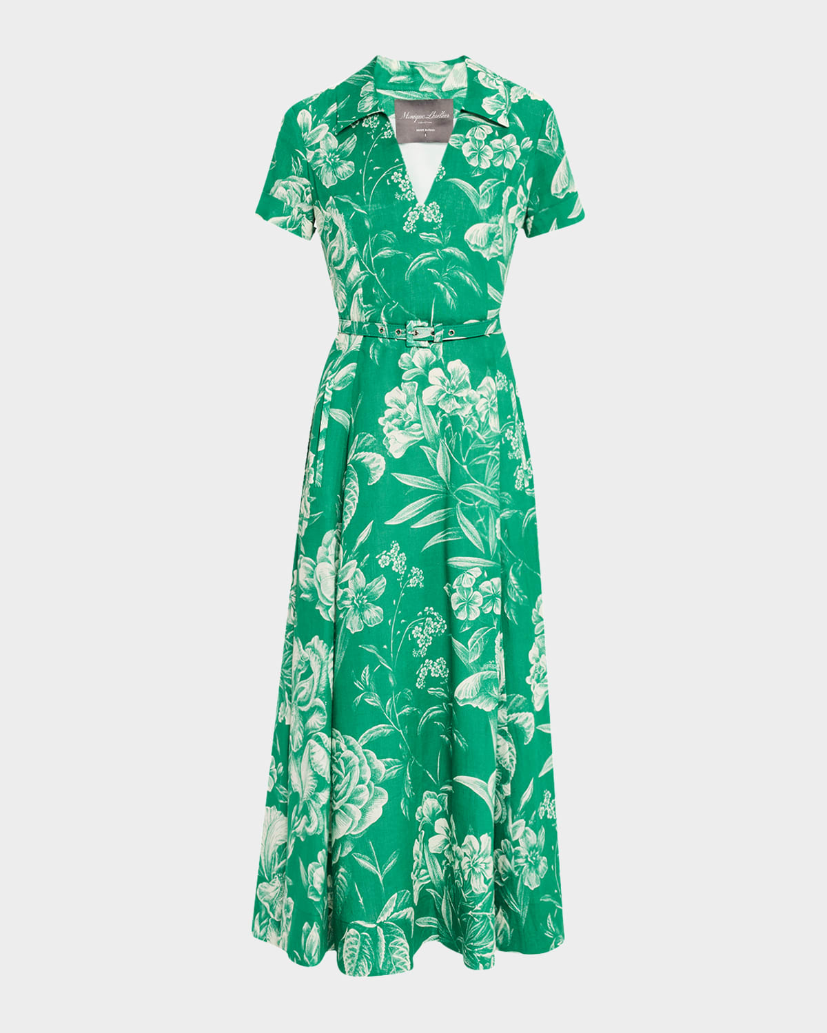 Collared Short-Sleeve Belted Midi Dress