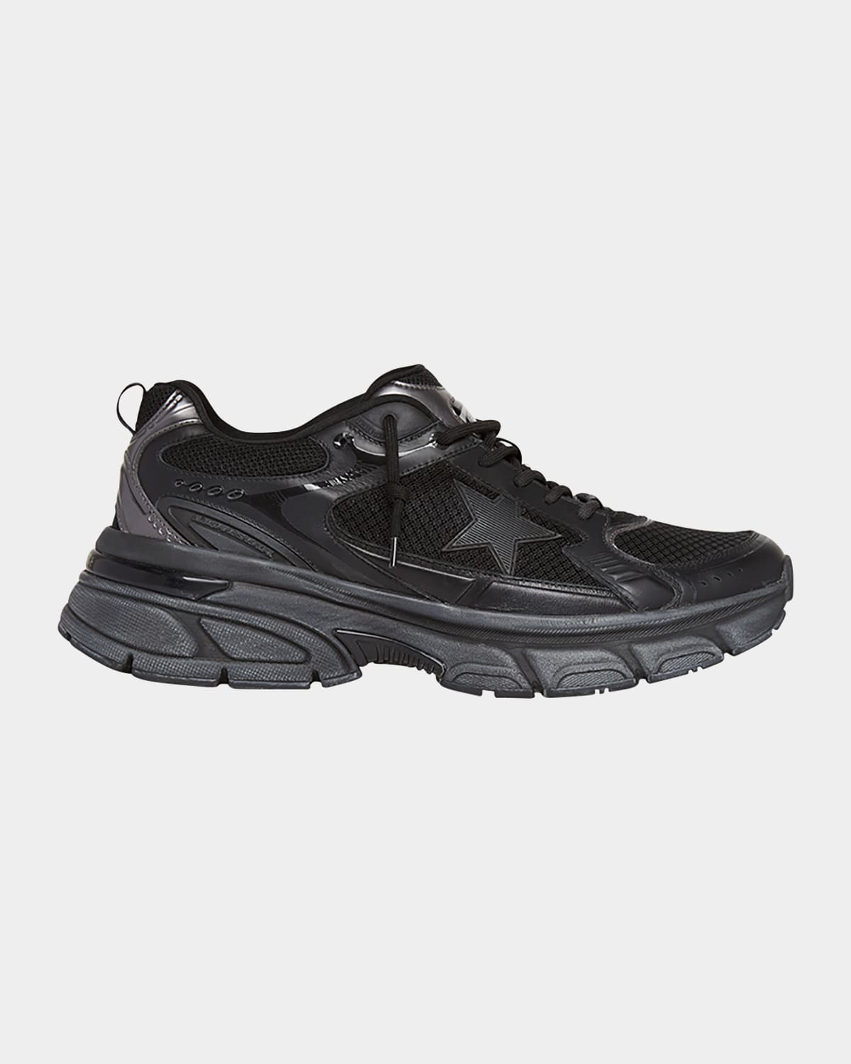 Golden Goose Lightstar Rubber-trimmed Leather And Mesh Sneakers In Black