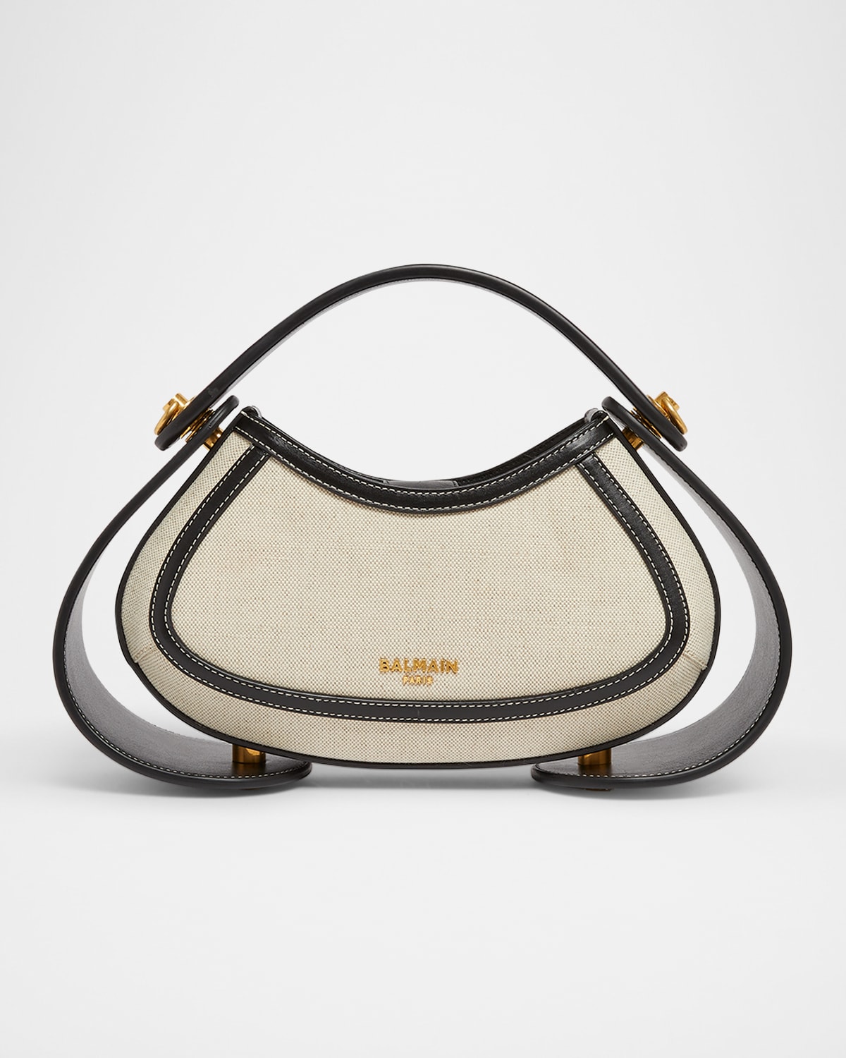 Balmain Jolie Madam Medium Top-handle Bag In Canvas And Box Leather In Gau Naturelnoir