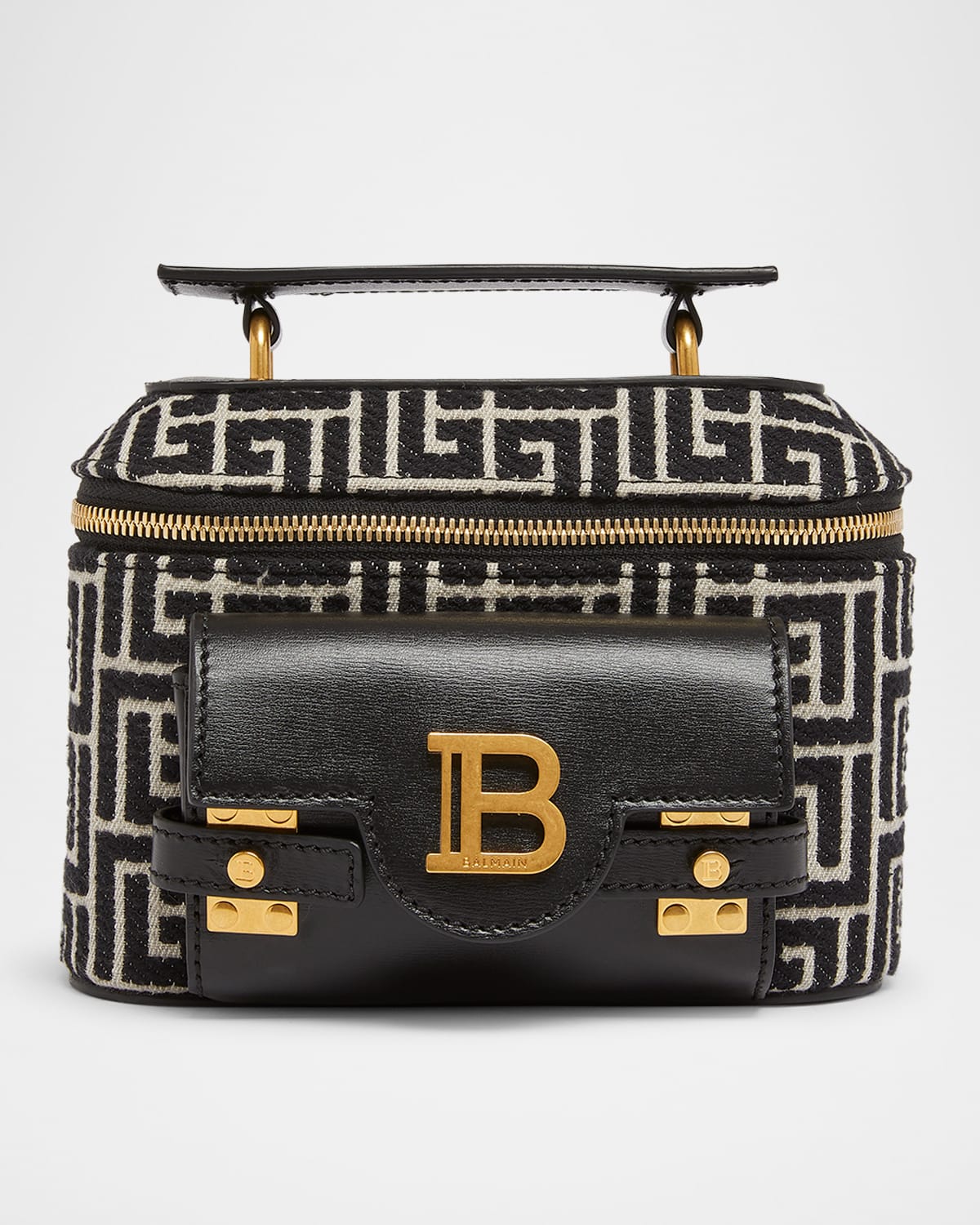 Balmain B Buzz Vanity Top-handle Bag In Monogam Jacquard In Gfe Ivoire  Noir