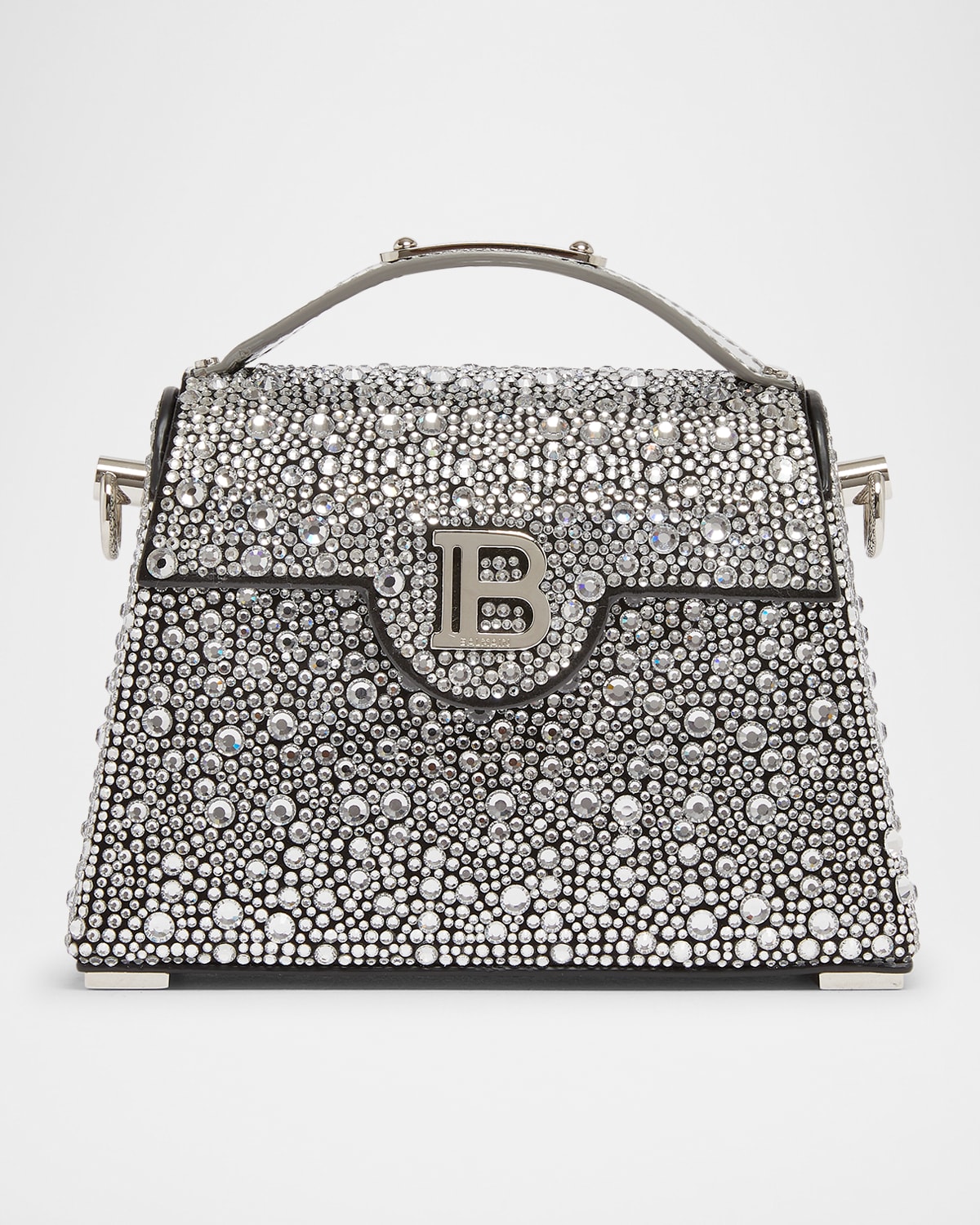 Balmain B Buzz Dynasty Small Top-handle Bag In Strass Suede And Leather In Eaw Noircristal