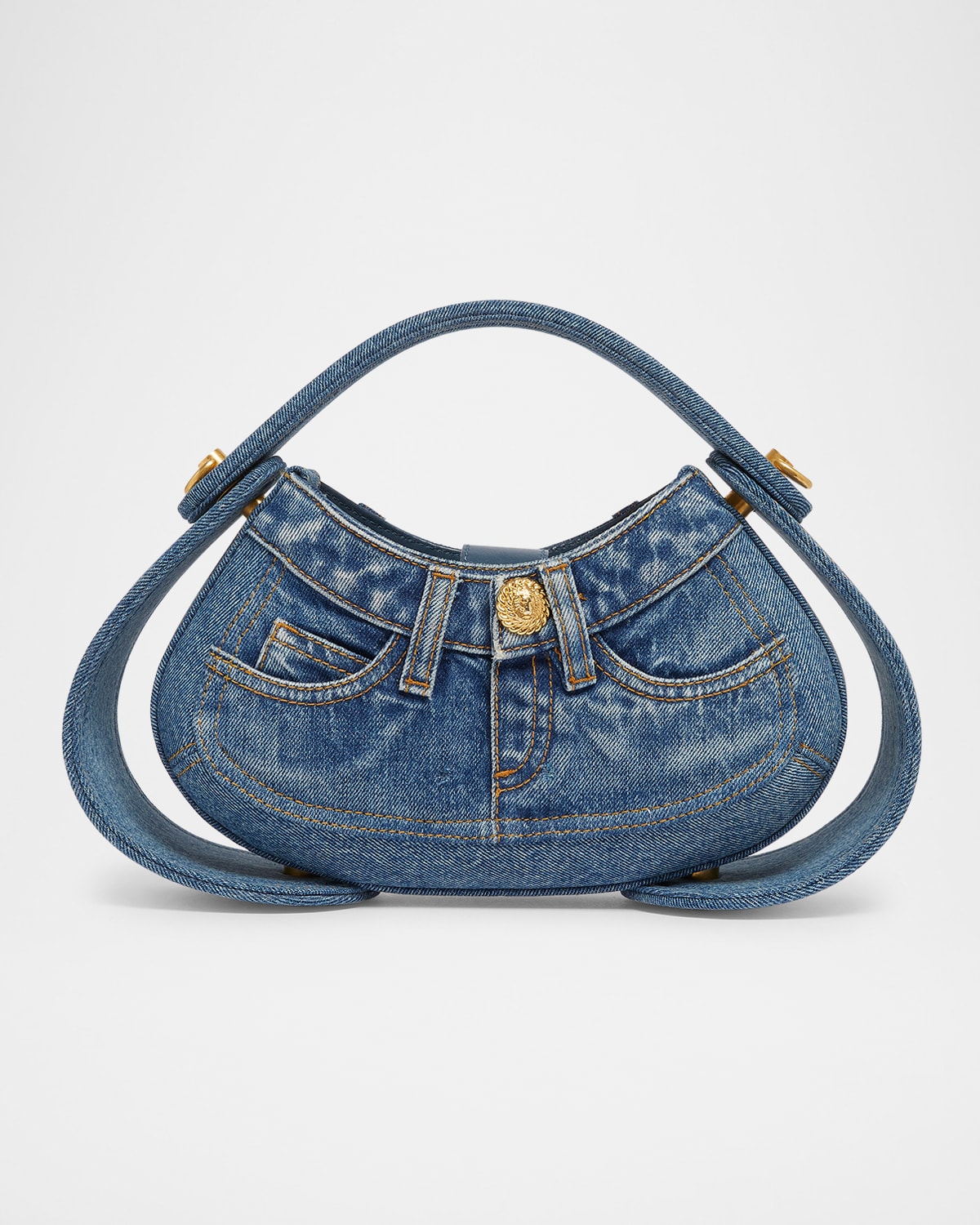 Balmain Jolie Madam Medium Top-handle Bag In Denim In 6ff Bleu Jean