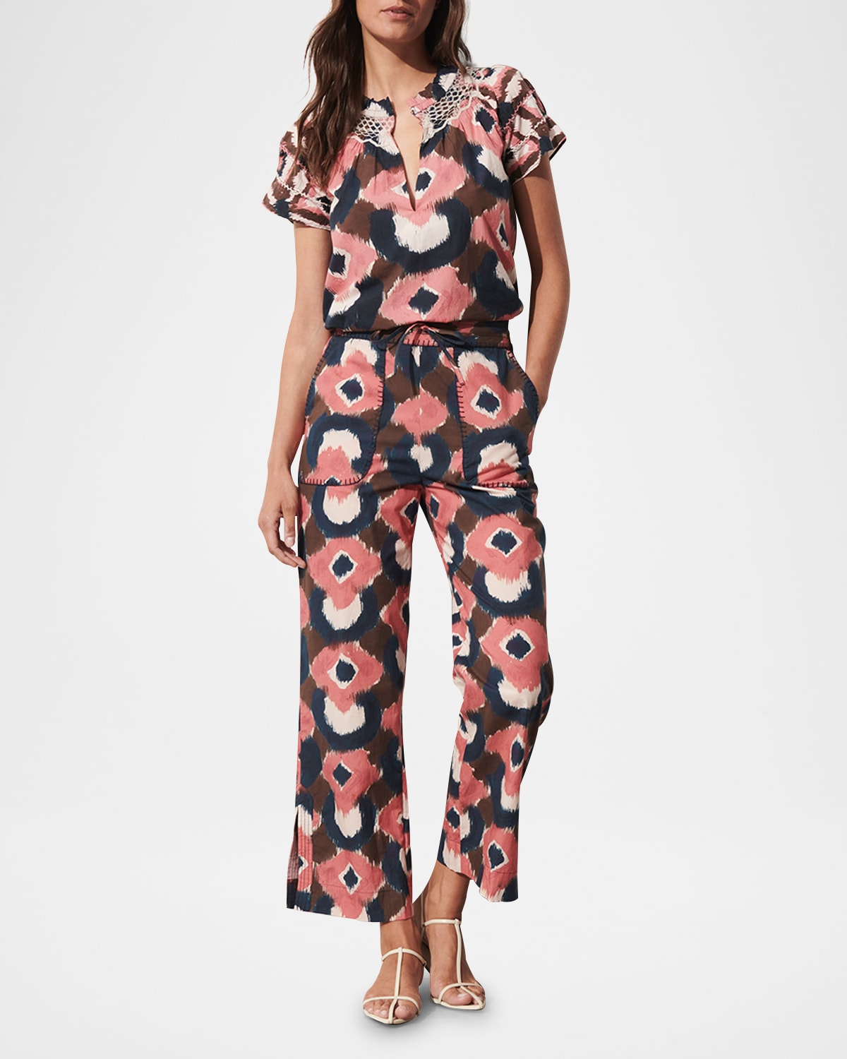 Jolie Printed Straight-Leg Ankle Pull-On Pants