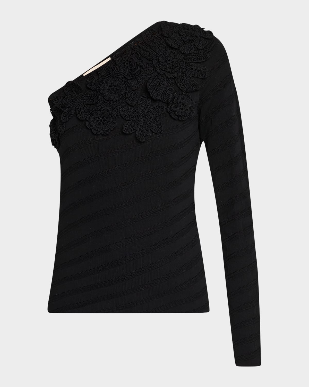 Figue Capucine Crochet Flower One-shoulder Sweater In Onyx Black