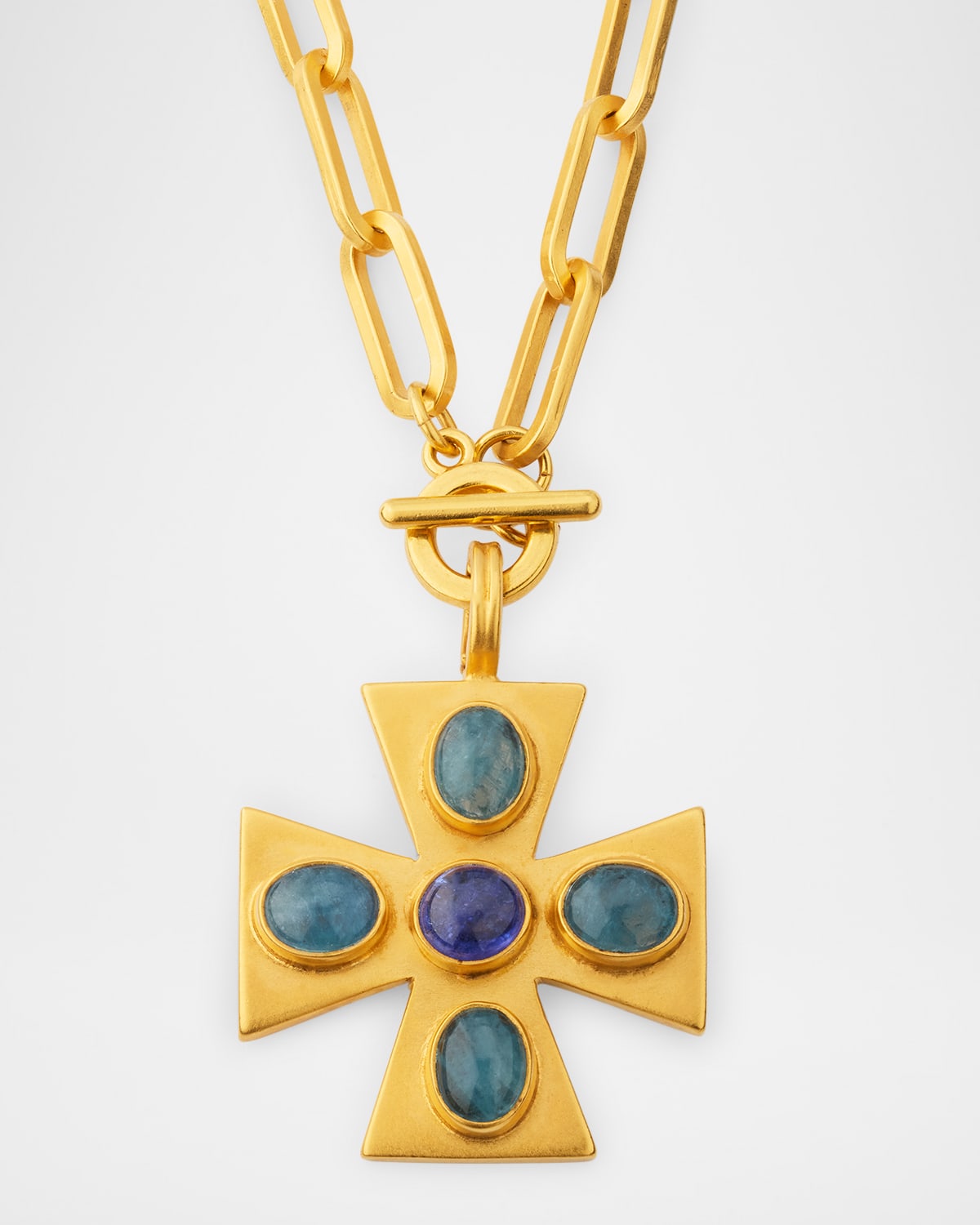 Aquamarine and Apatite Cross Necklace