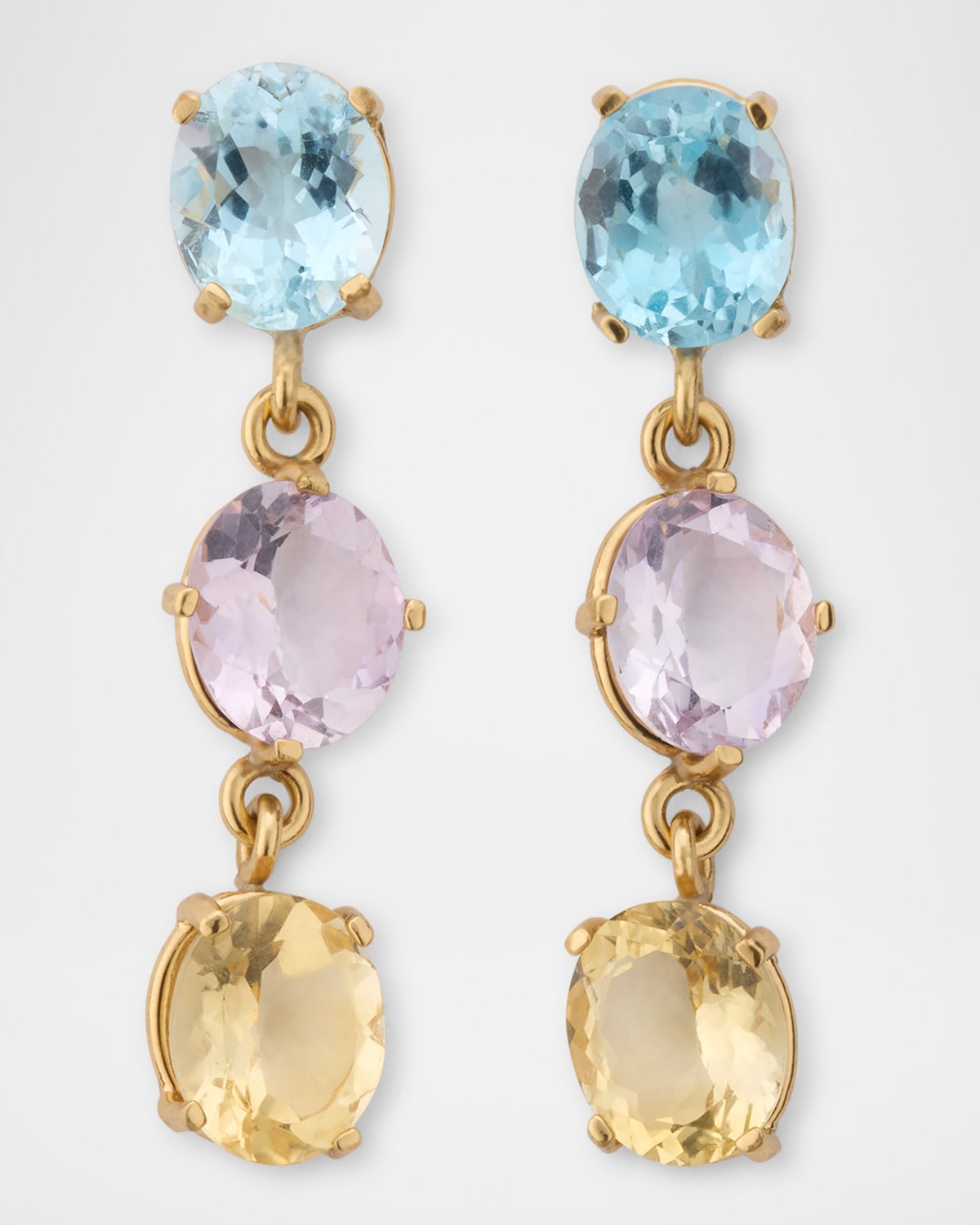 Blue Topaz, Amethyst, and Citrine Linear Earrings