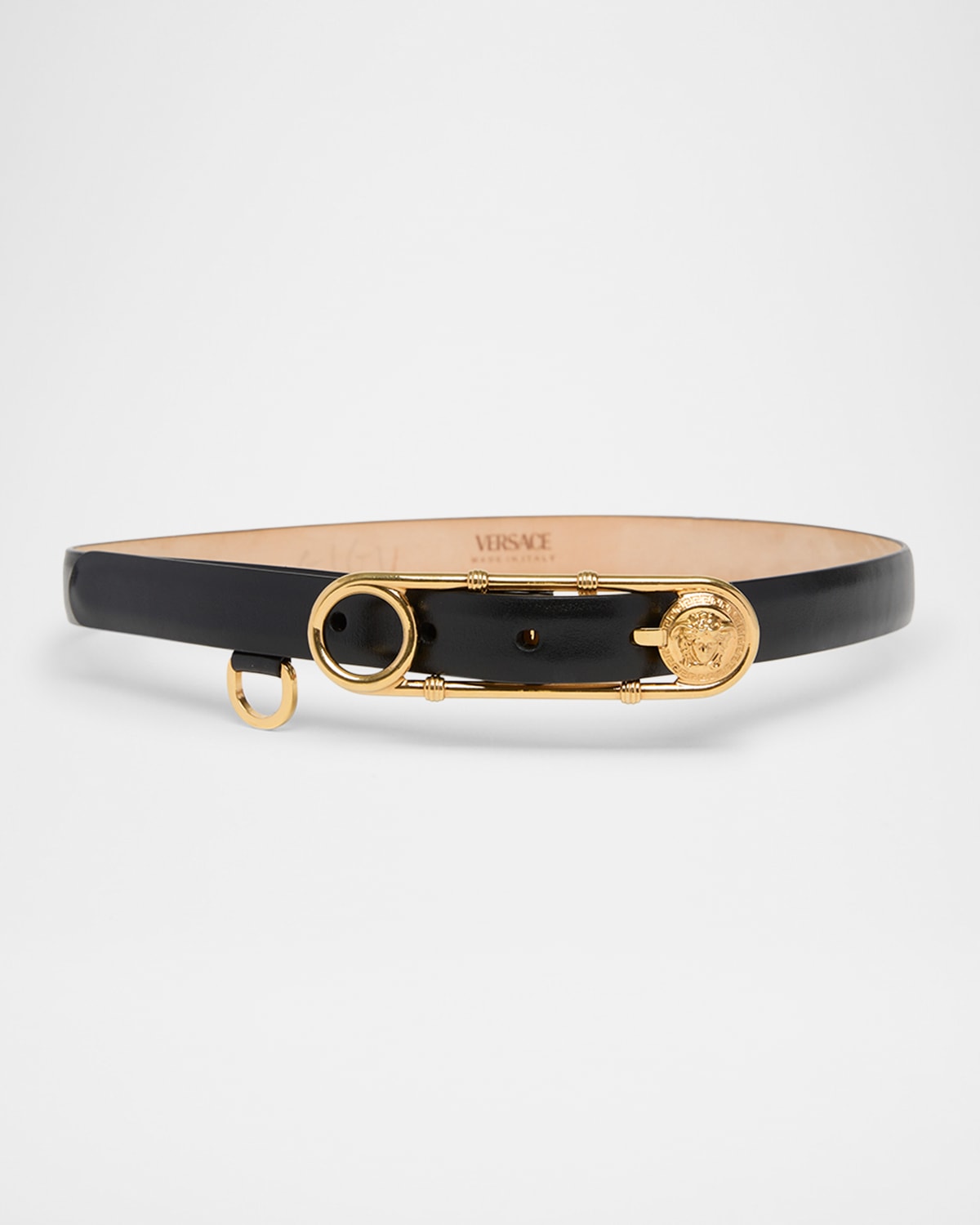 Medusa Safety Pin Leather Belt