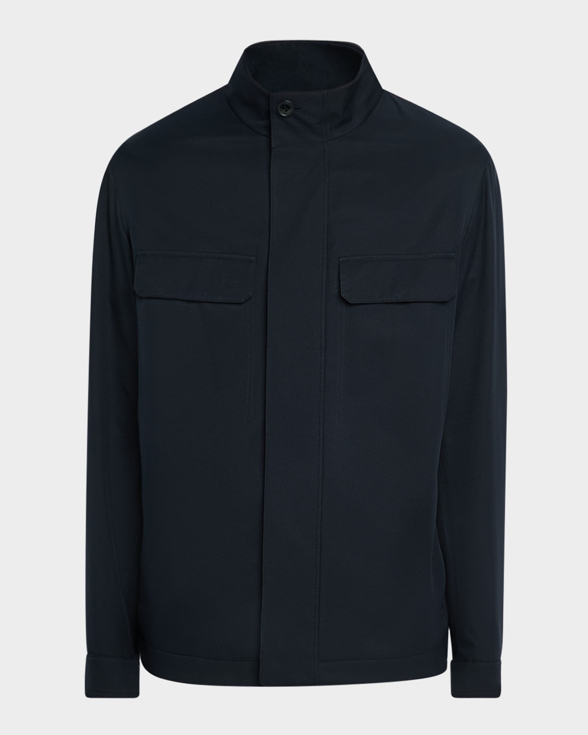 Shop Zegna Men's Solid Microfiber Overshirt In Nvy Sld