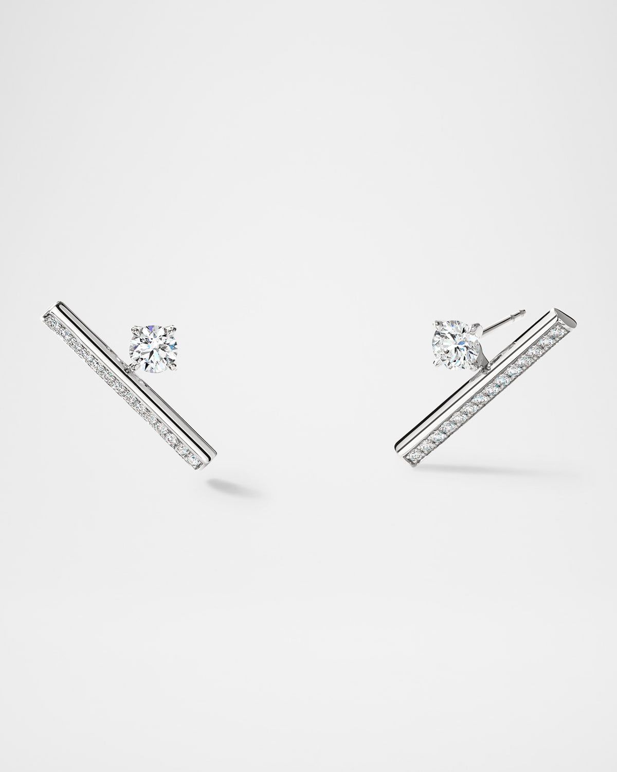 18K White Gold Barre Floating Single Diamond Pave Climber Earrings