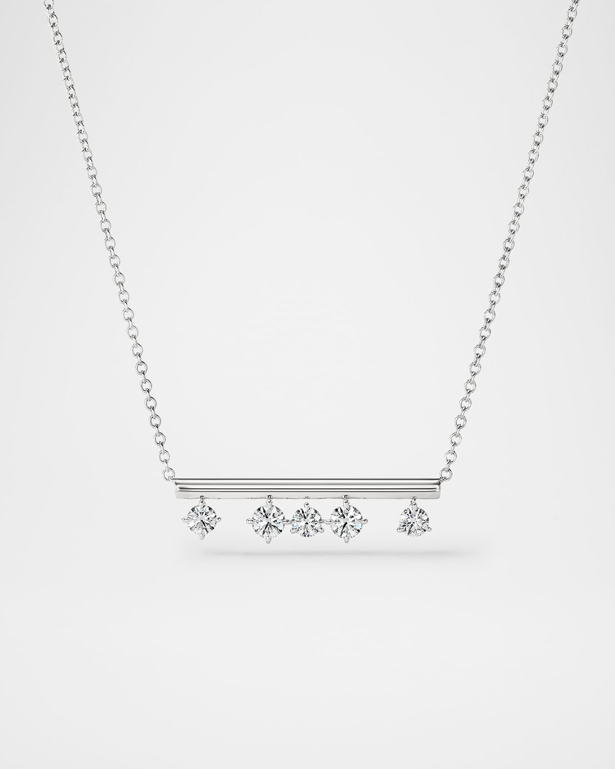 18K White Gold Barre Floating Diamond Pendant Necklace