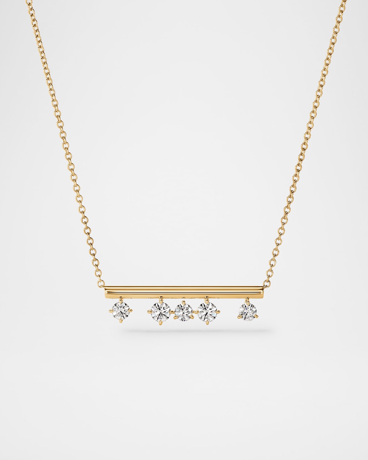 18K Yellow Gold Barre Floating Diamond Pendant Necklace