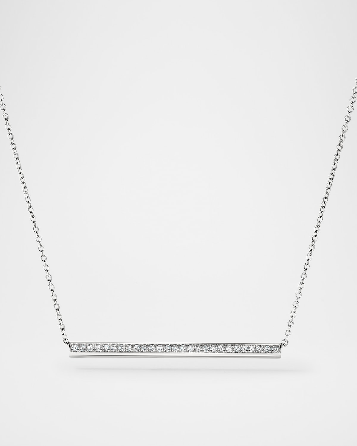 18K White Gold Barre Pave Pendant Necklace