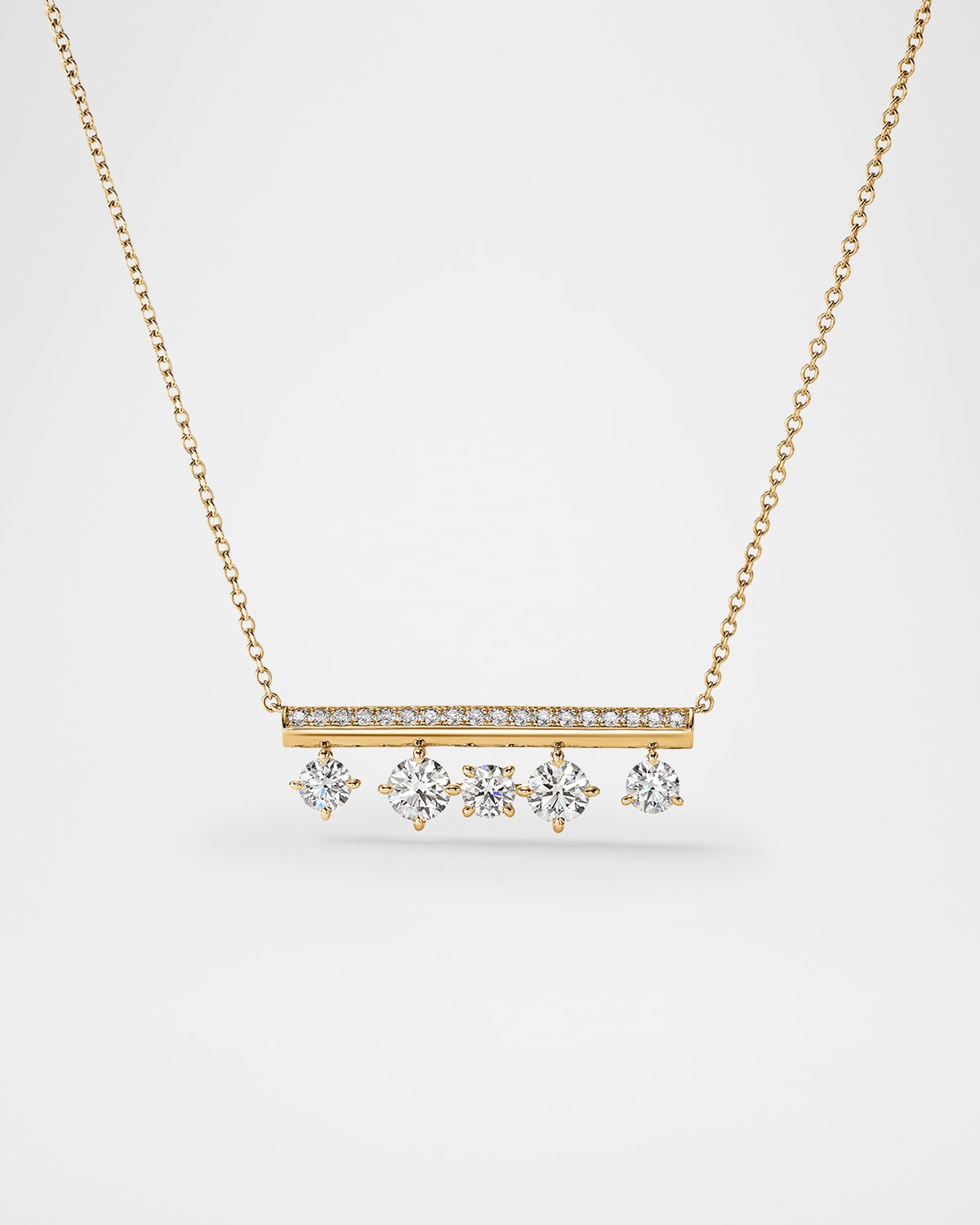 18K Yellow Gold Barre Floating Diamond Pave Pendant Necklace