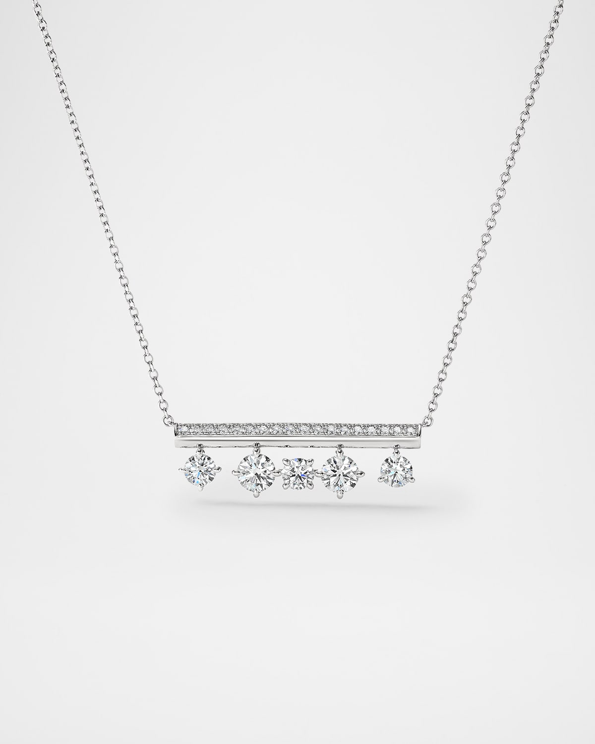 18K White Gold Barre Floating Diamond Pave Pendant Necklace
