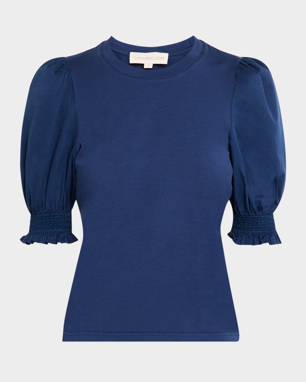 Shop Love The Label Esme Cotton Puff-sleeve Tee In Deep Navy