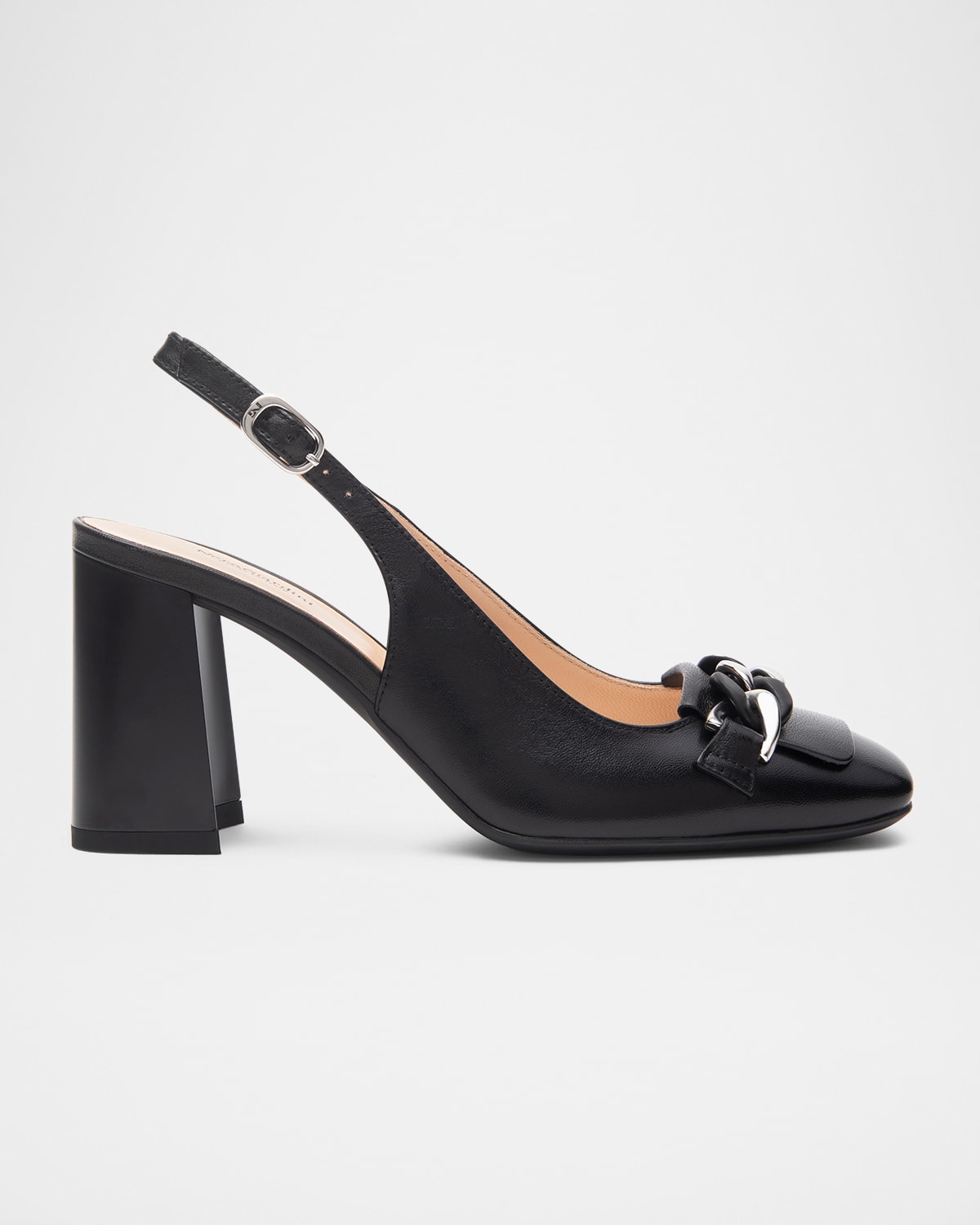 Leather Chain Slingback Pumps