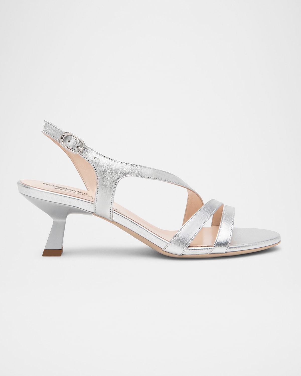 Strappy Metallic Kitten-Heel Sandals