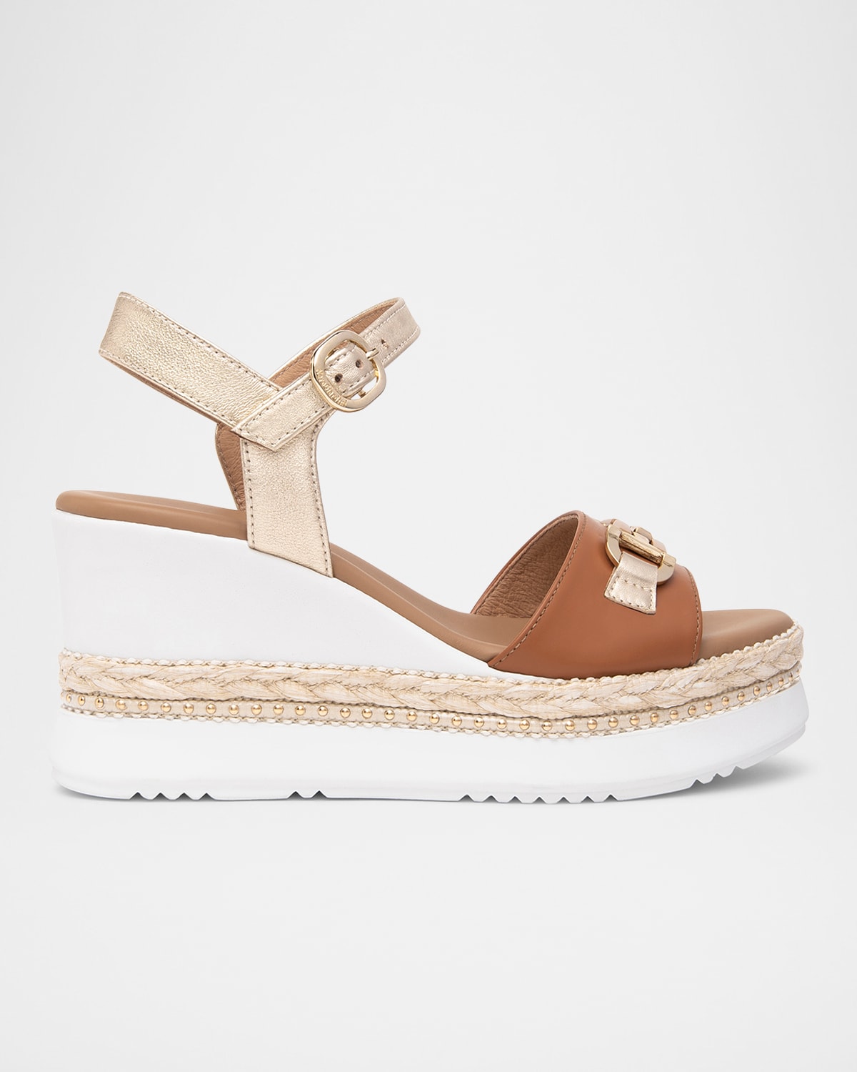 Leather Horsebit Roped Platform Wedge Sandals