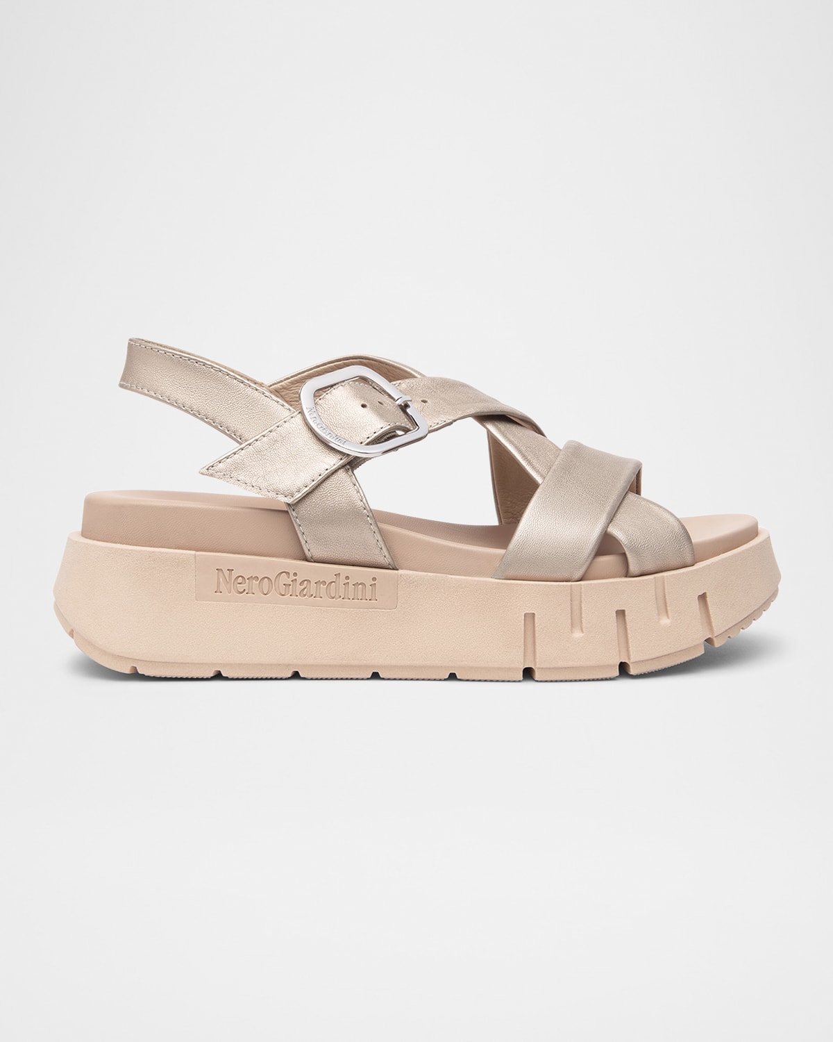 Metallic Crisscross Wedge Platform Sandals