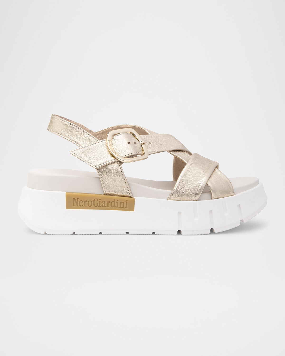 Metallic Crisscross Wedge Platform Sandals