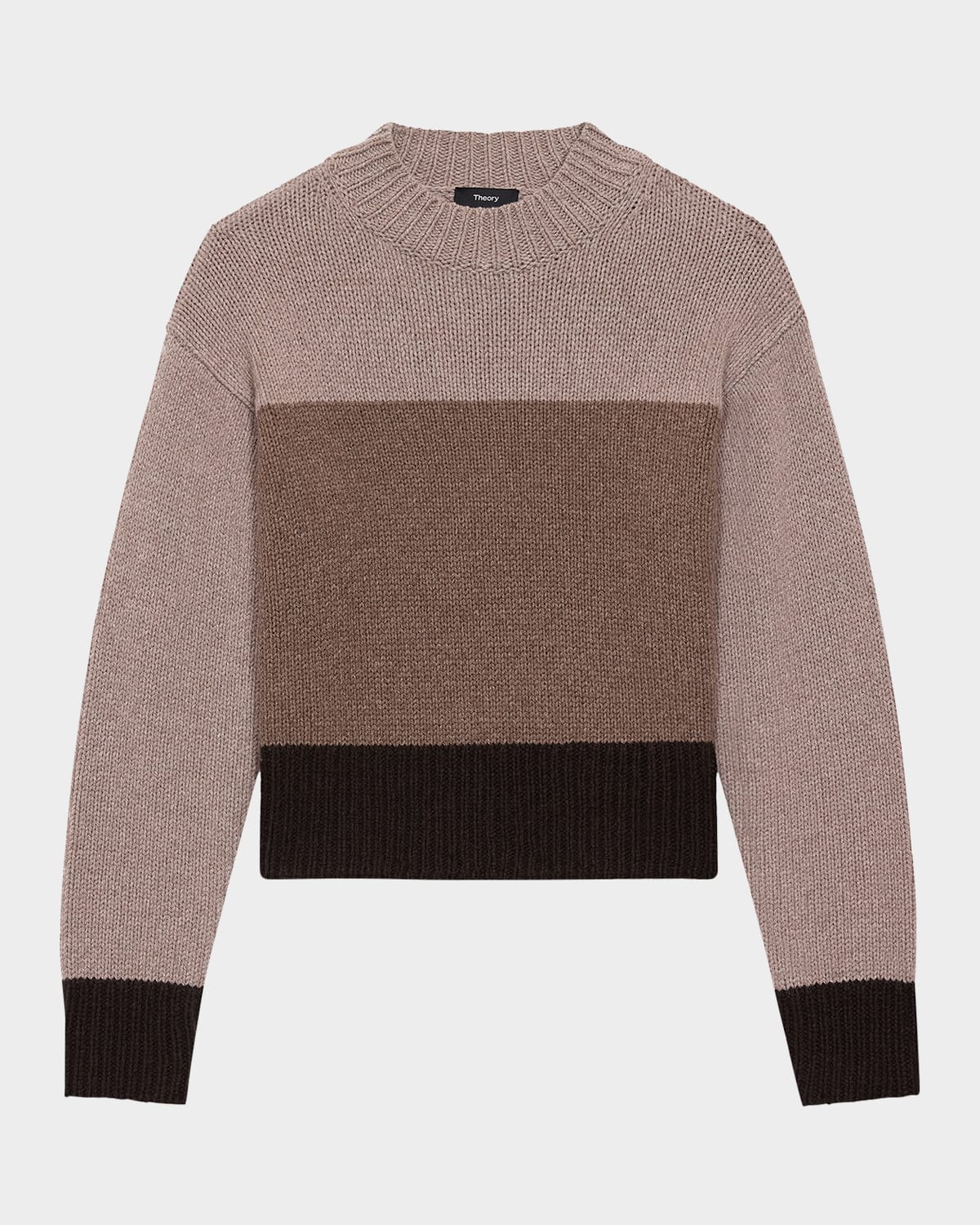 Theory Colorblock Sweater In Felted Wool-cashmere In Light Heather Brown Multi