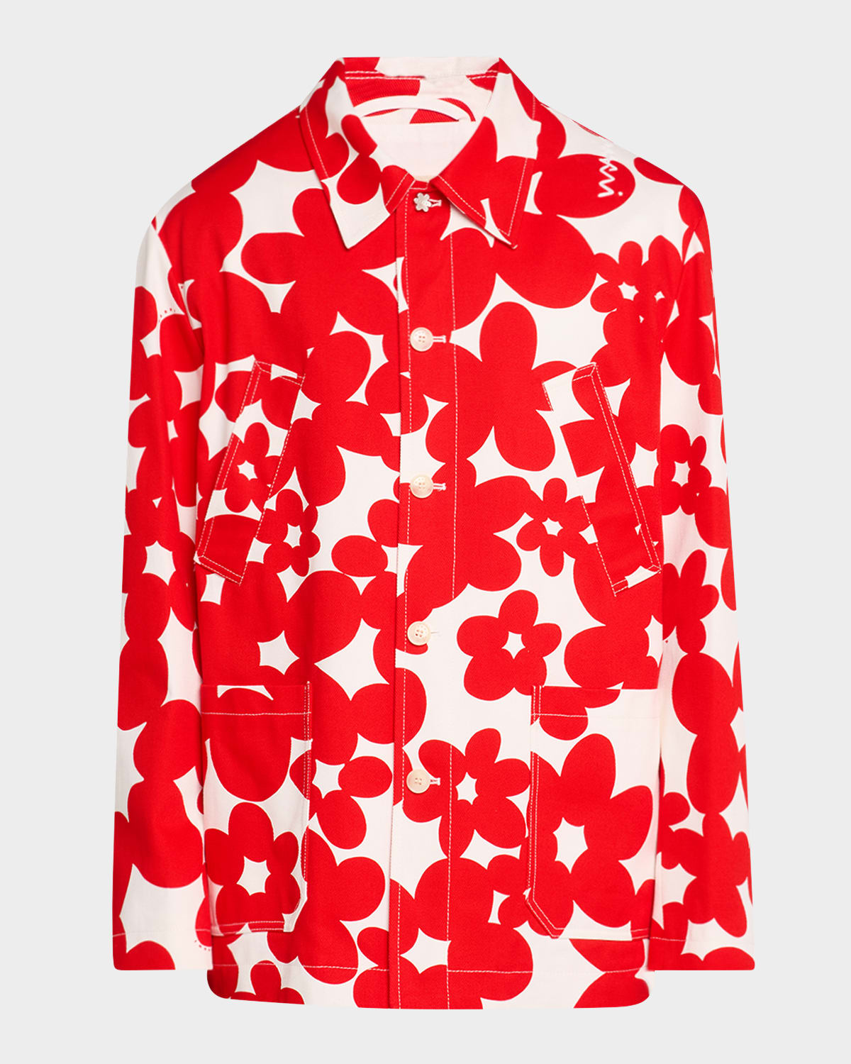 Shop Marni Men's Floral-print Gabardine Jacket In Crimson
