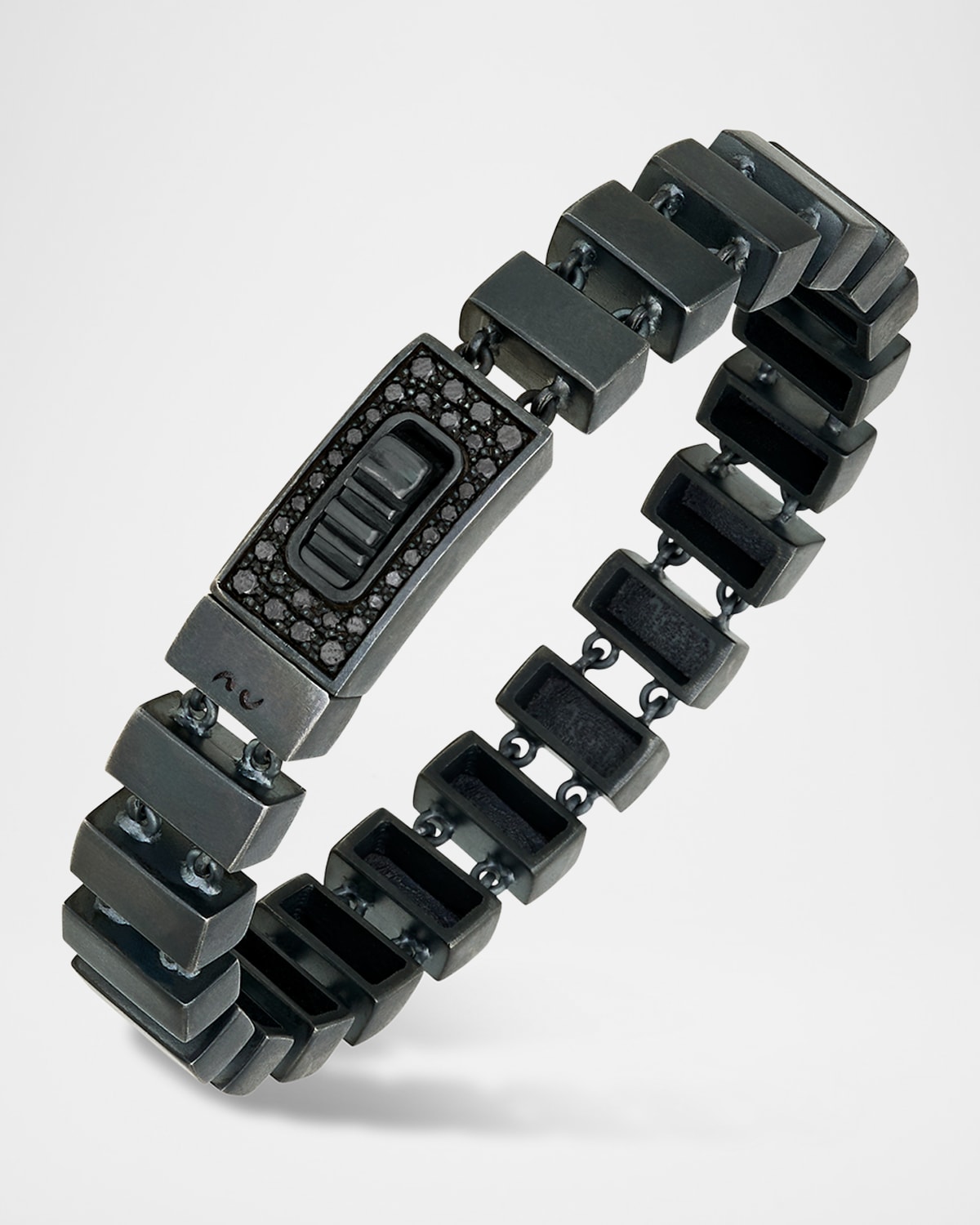 Glaidator Thin Track Bracelet in High Polish Silver with Black Diamonds