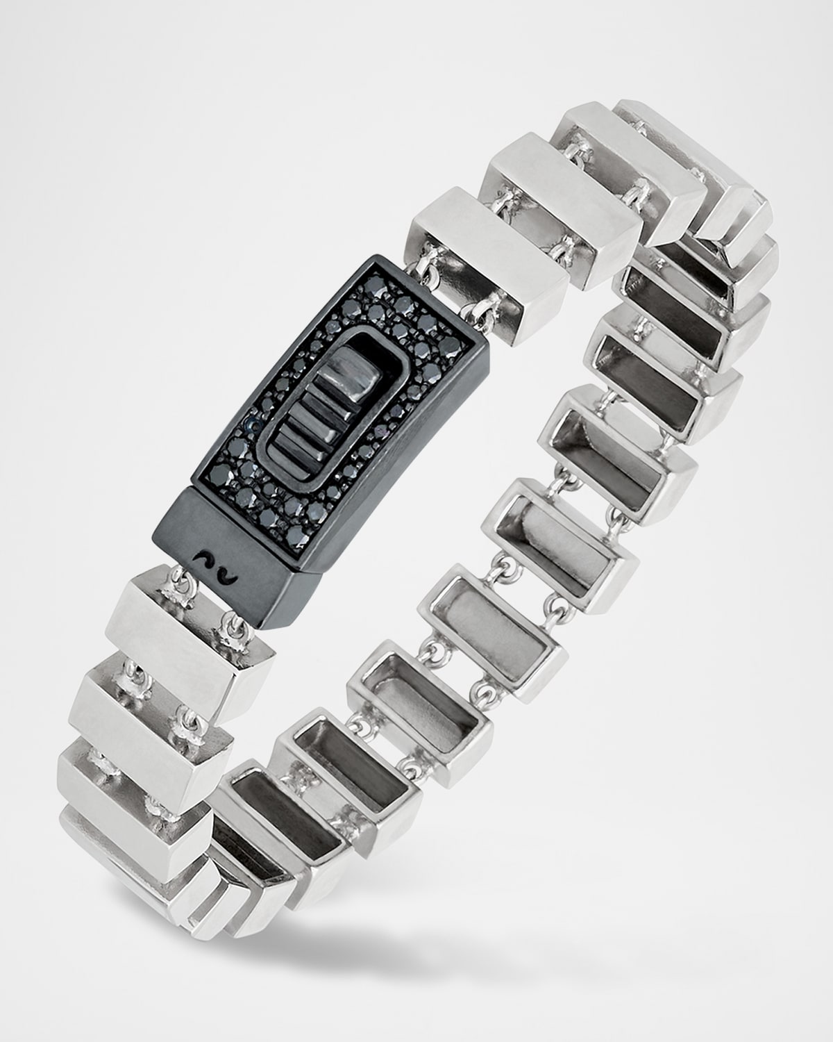 Glaidator Thin Track Bracelet in High Polish Silver with Black Diamonds