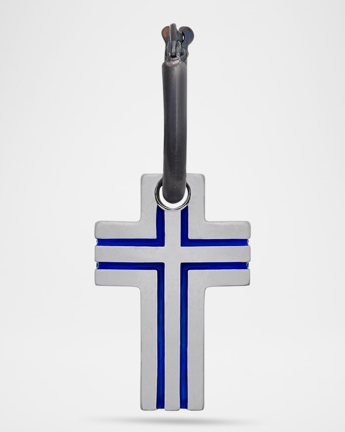 The Cross Art Deco Style Mono High Polish Silver and Blue Enamel Earring, Single