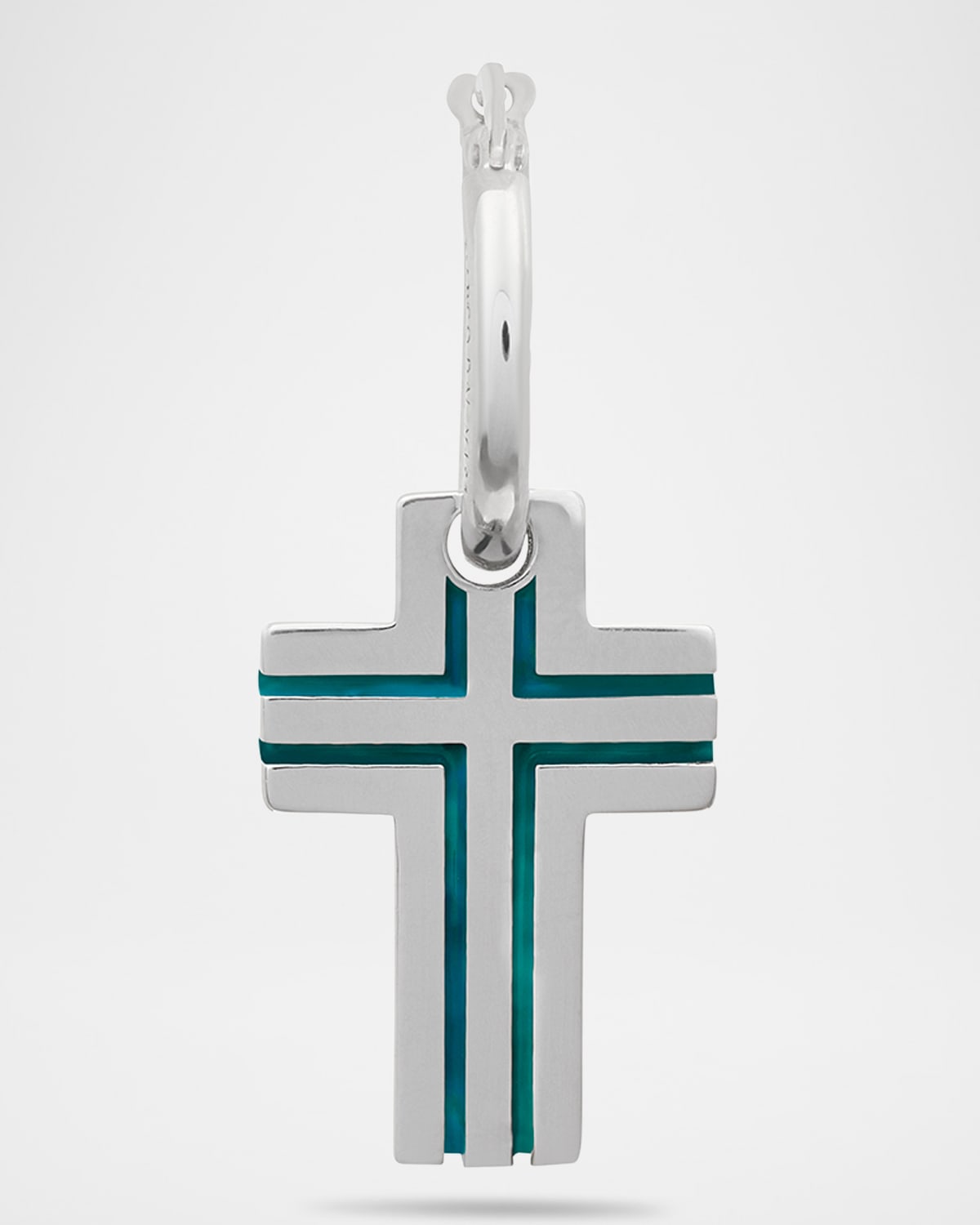 The Cross Art Deco Style Mono High Polish Silver and Green Enamel Earring, Single