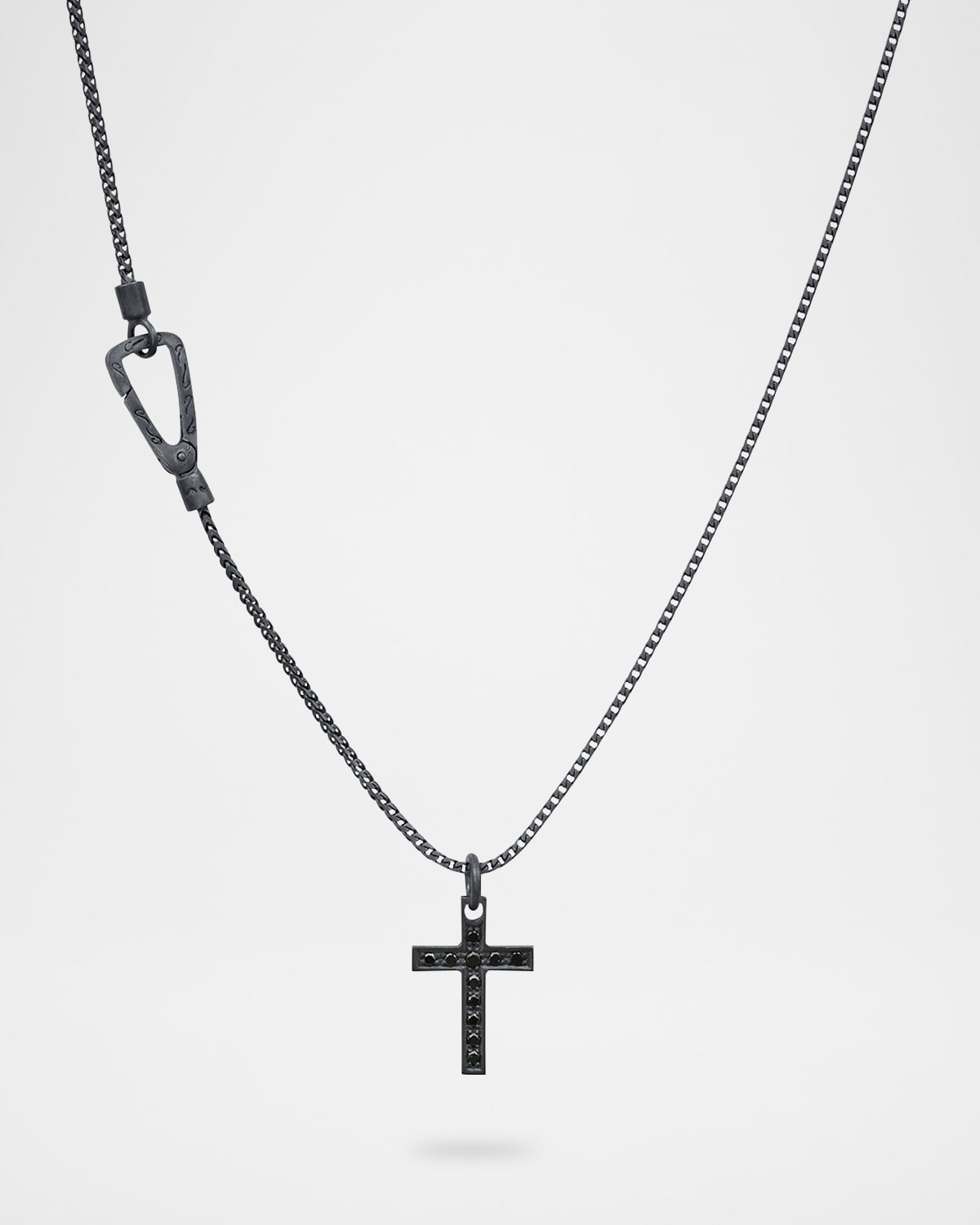 Men's The Cross Oxidized Sterling Silver Black Diamond Pendant Necklace