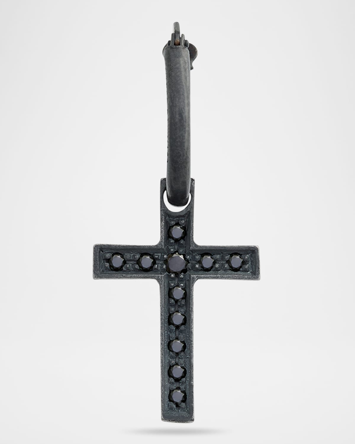 Men's The Cross Oxidized Sterling Silver Black Diamond Hoop Earring, Single