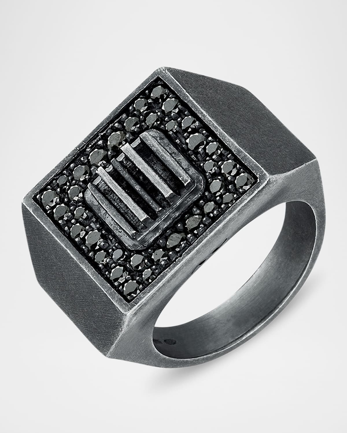 Men's Gladiator Black Diamond Oxidized Sterling Silver Ring