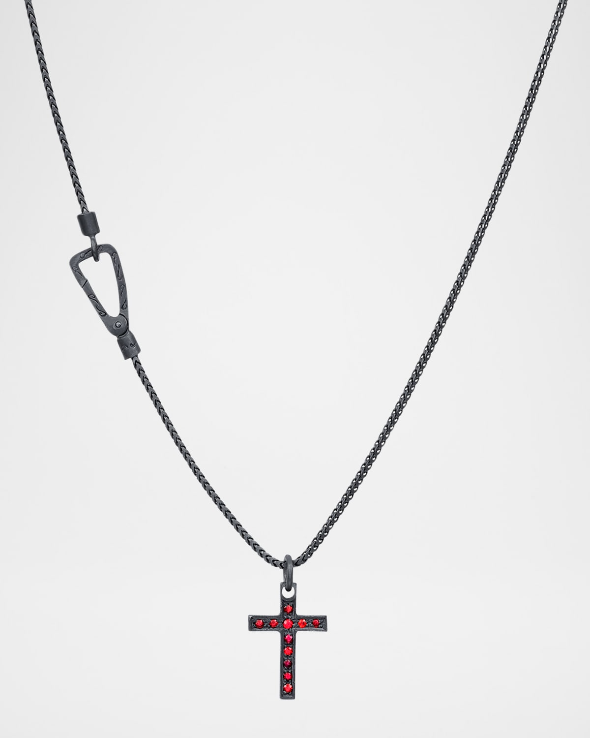 Men's The Cross Oxidized Sterling Silver Red Sapphire Pendant Necklace