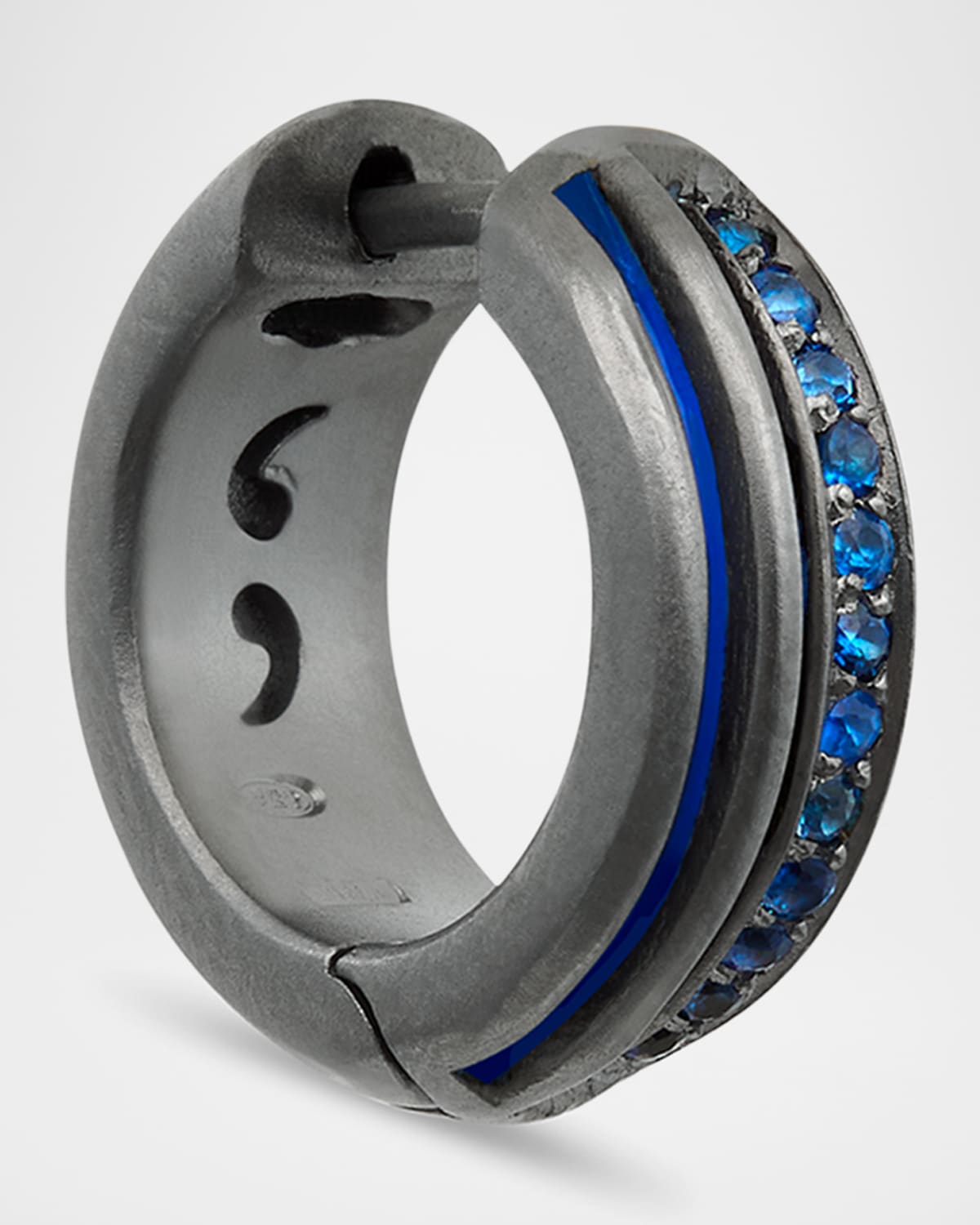 Men's Acie Oxidized Sterling Silver Blue Sapphire Huggie Earring, Single